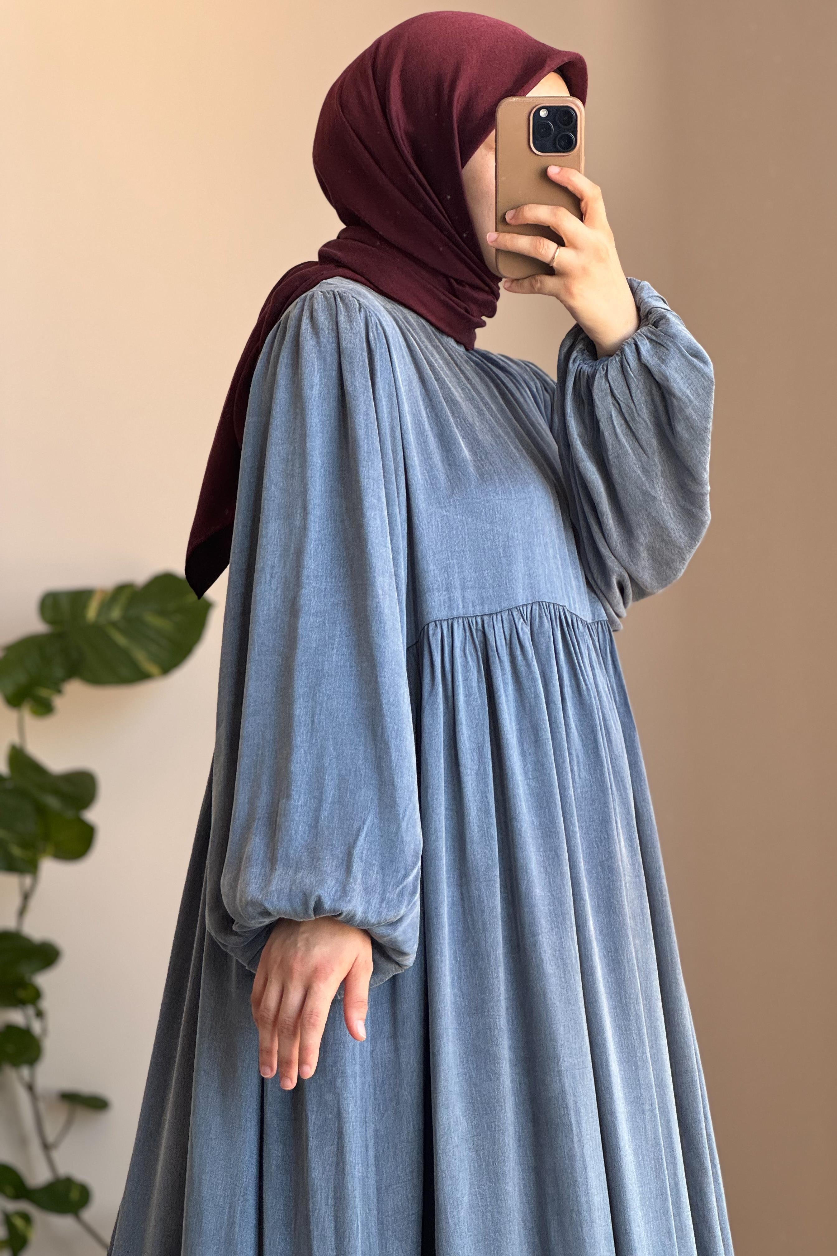 Ande Tesettür, İpek Cupra Elbise, İpek Cupra Elbise - Soft mavi