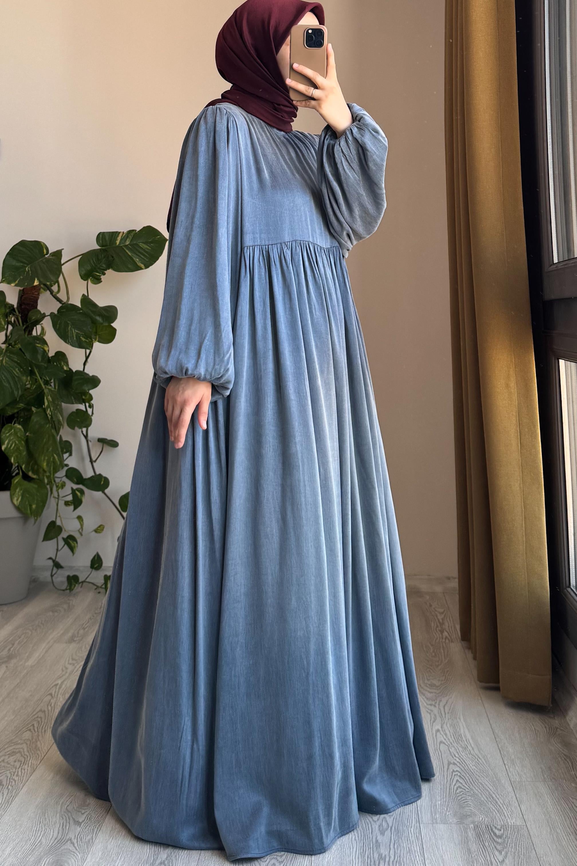 Ande Tesettür, İpek Cupra Elbise, İpek Cupra Elbise - Soft mavi