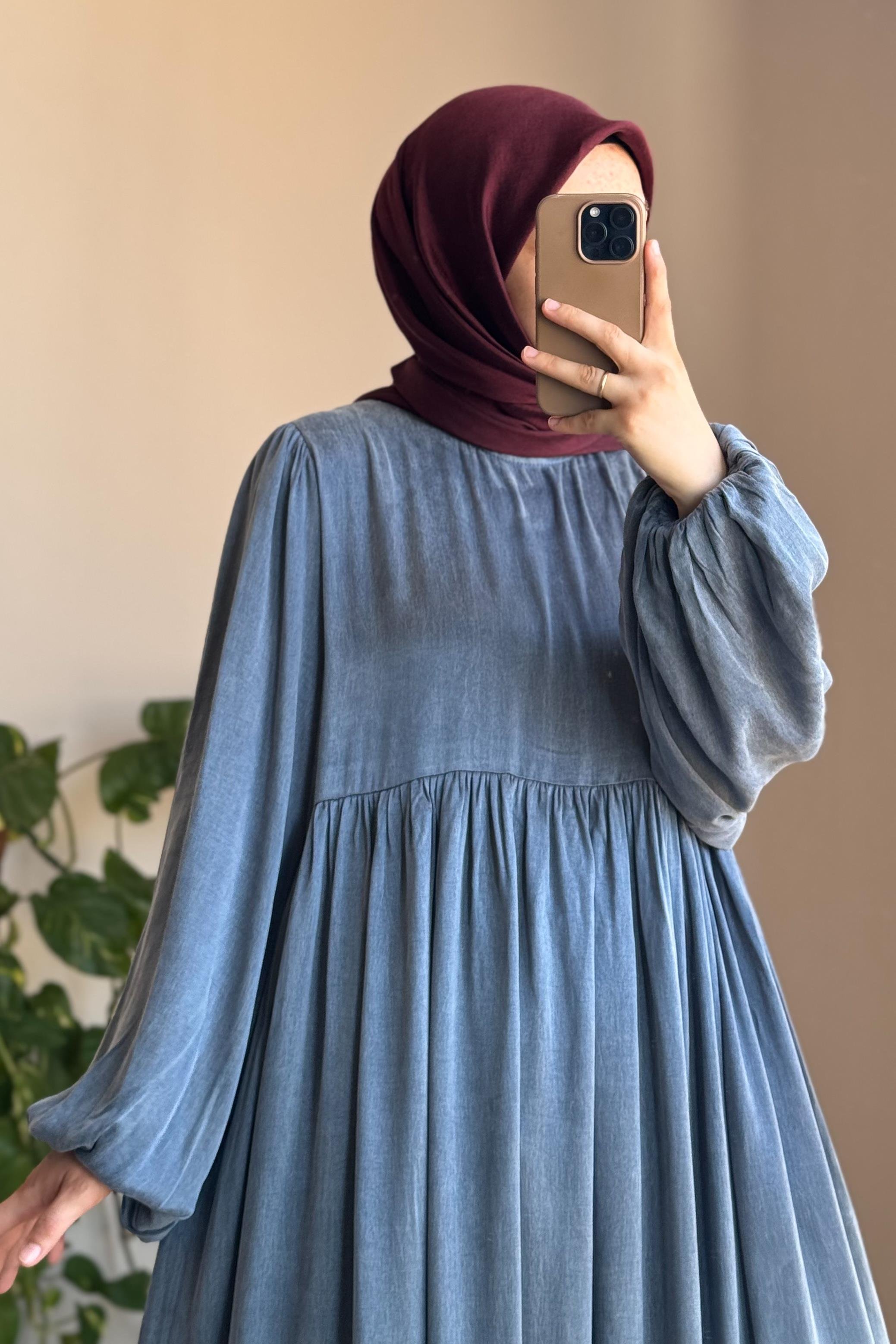 Ande Tesettür, İpek Cupra Elbise, İpek Cupra Elbise - Soft mavi