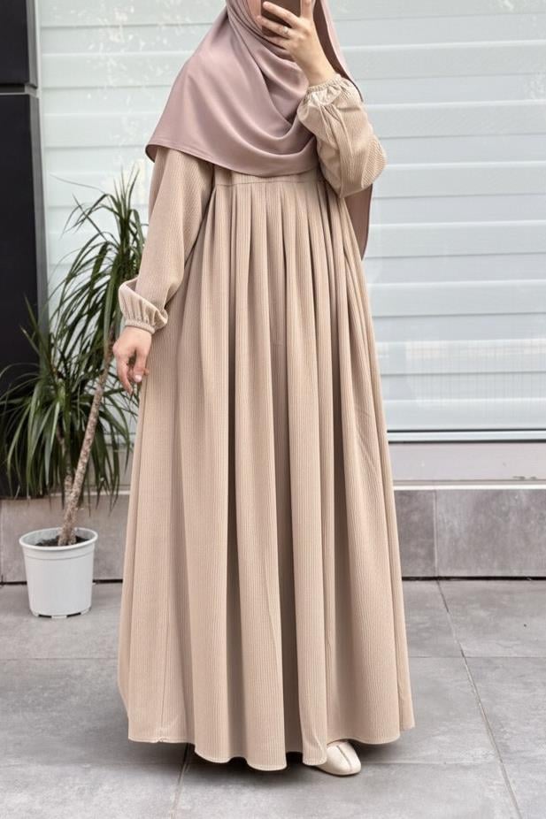 Ande Tesettür, Kadife Elbise, Kadife Elbise - Bej