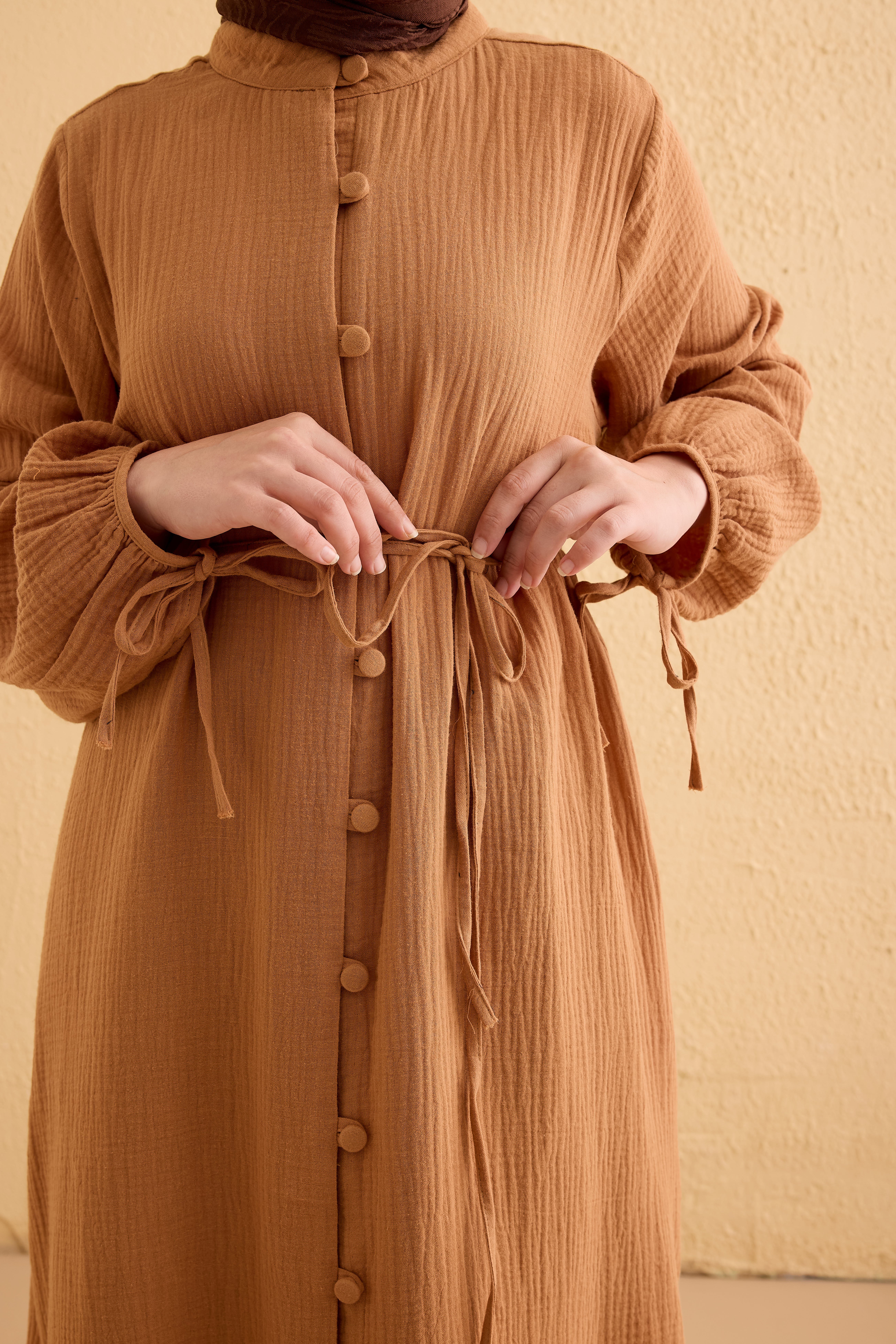 Ande Tesettür, Kaplama Düğmeli Müslin Tunik, Kaplama Düğmeli Müslin Tunik - Natural kiremit