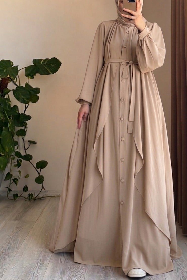 Ande Tesettür, Kat Detaylı Ferace, Kat Detaylı Ferace - Bej