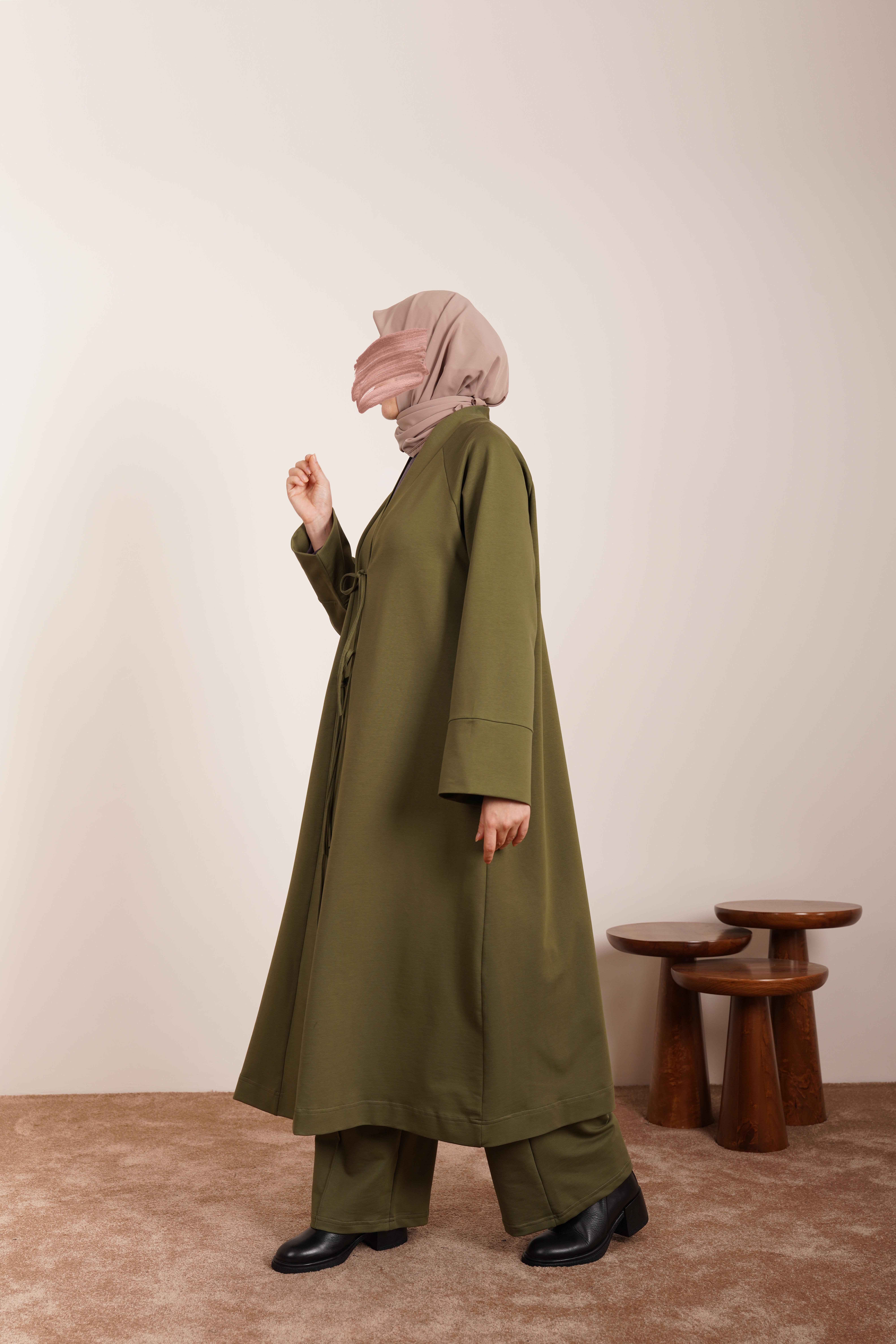 Ande Tesettür, Kışlık Kimono Takım, Kışlık Kimono Takım-Haki yeşil