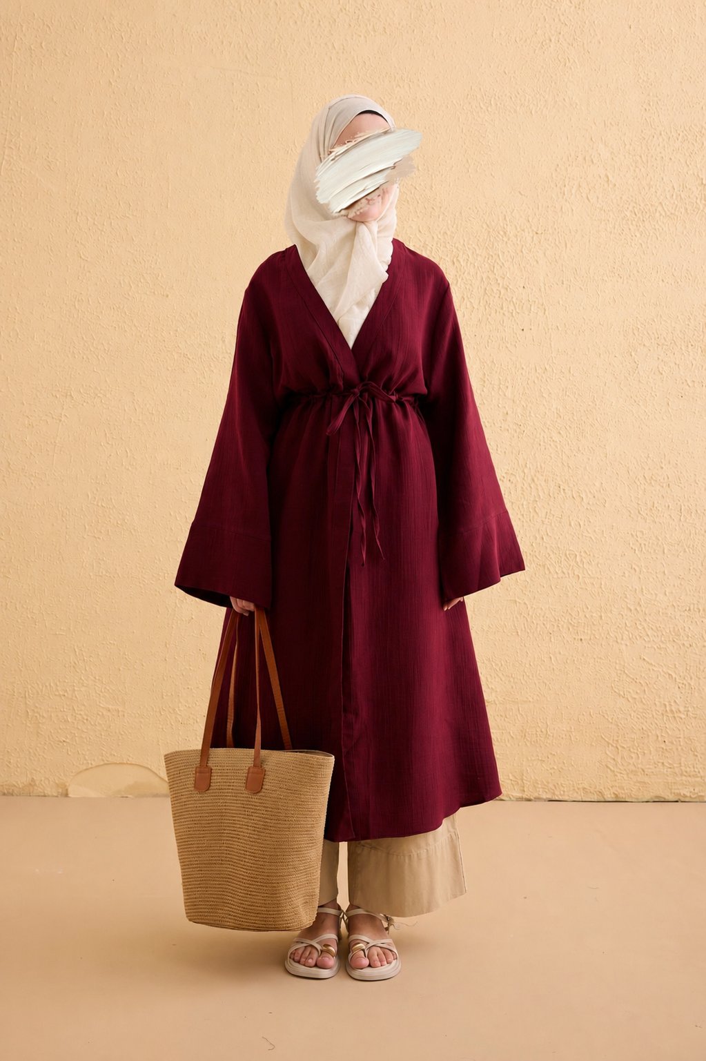 Ande Tesettür, Köprü Bağlamalı Müslin Kimono, Köprü Bağlamalı Müslin Kimono - Bordo