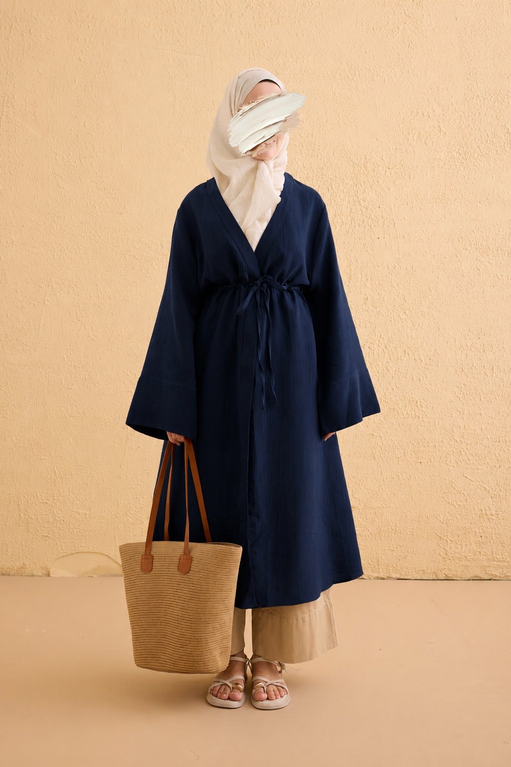 Ande Tesettür, Köprü Bağlamalı Müslin Kimono, Köprü Bağlamalı Müslin Kimono - Lacivert
