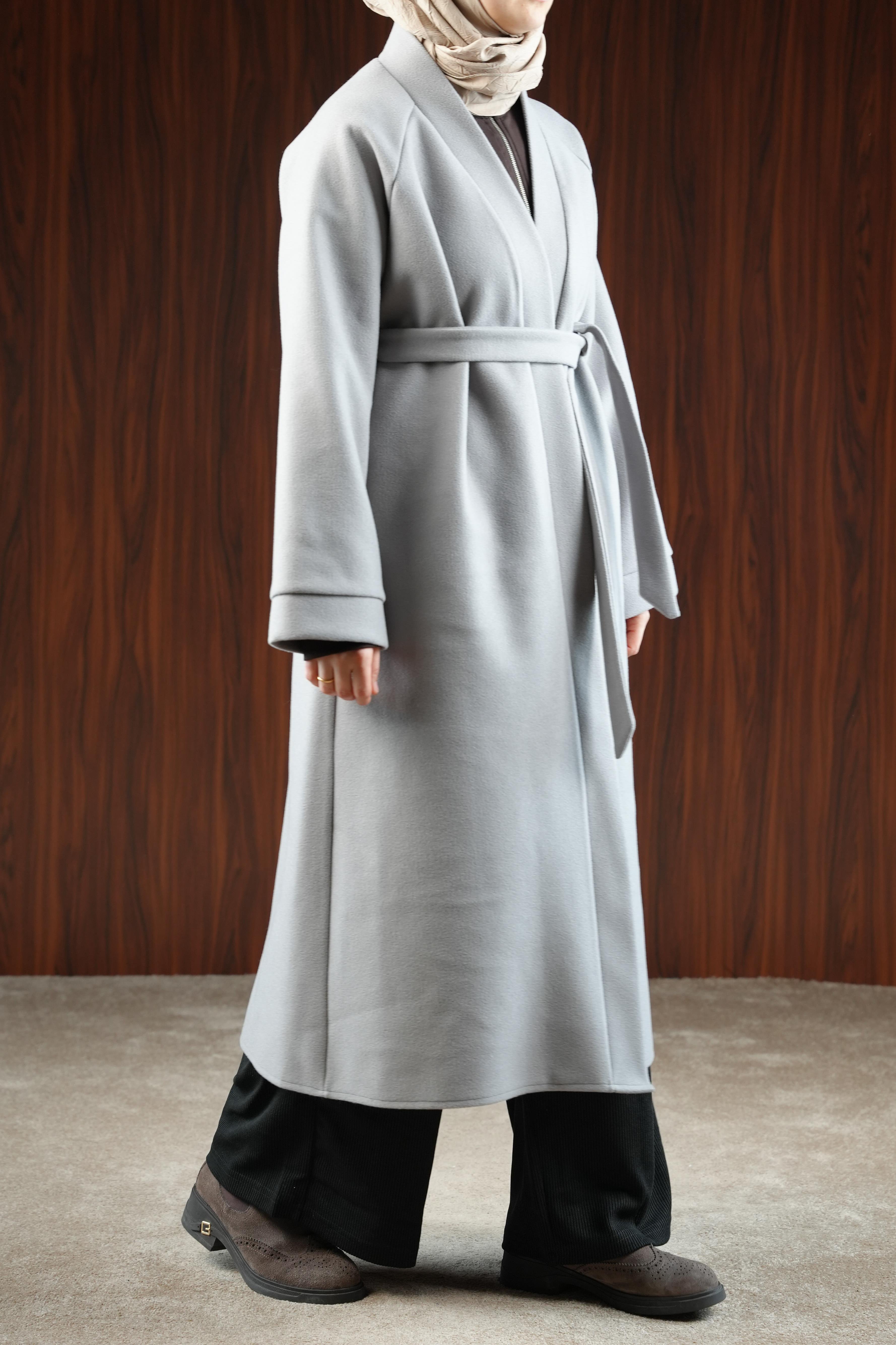 Ande Tesettür, Midi Boy Kaşe Kimono, Midi Boy Kaşe Kimono - Gri