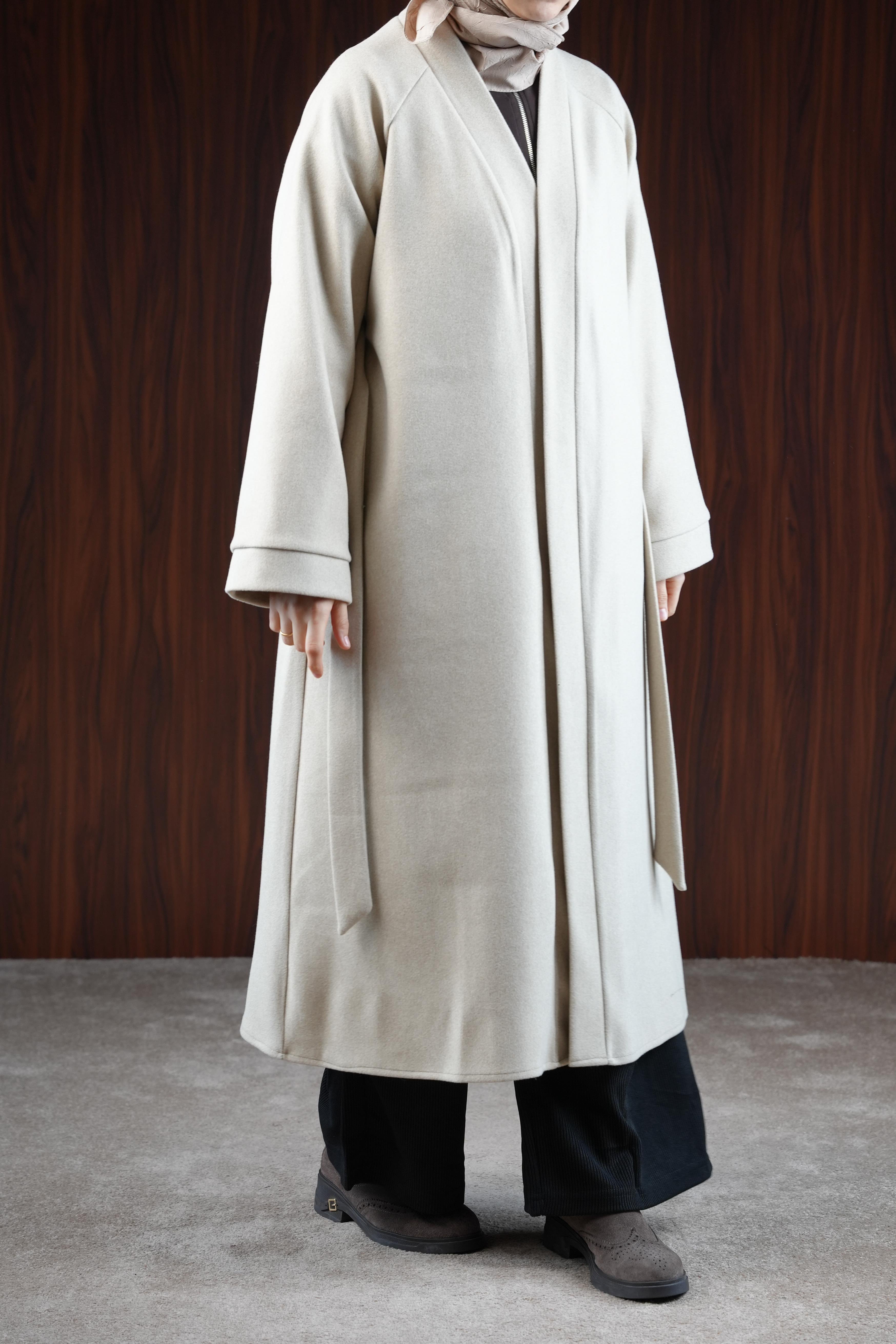 Ande Tesettür, Midi Boy Kaşe Kimono, Midi Boy Kaşe Kimono - Taş
