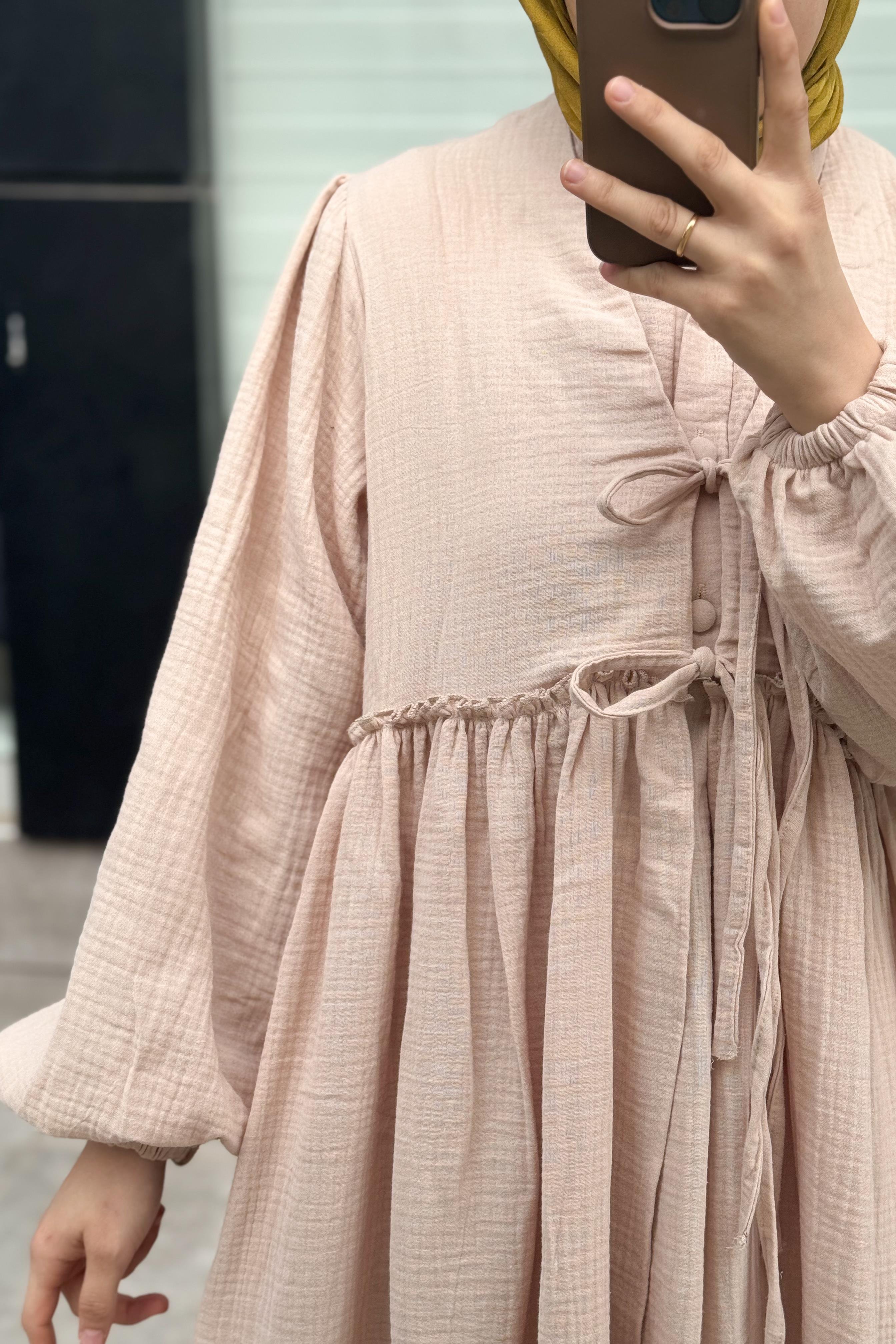 ANDE TESETTÜR, Müslin İkili Kaftan Takım, Müslin İkili Kaftan Takım- Bej