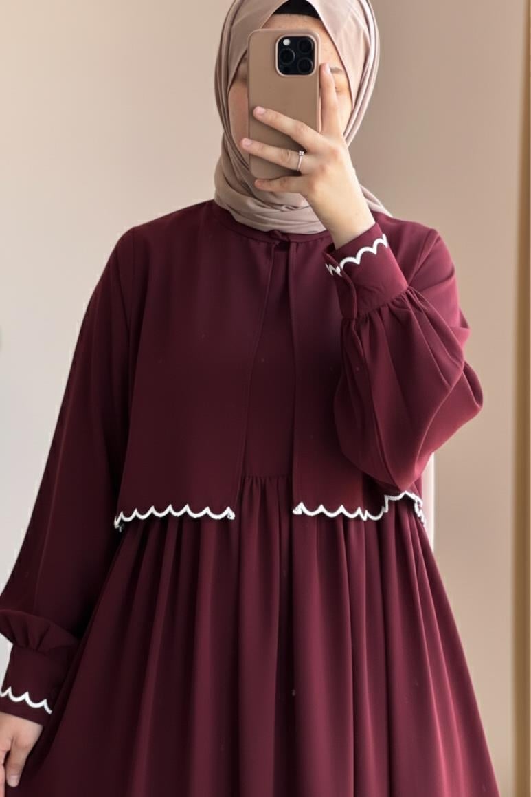 Ande Tesettür, Nakış Ceketli Takım, Nakış Ceketli Takım - Bordo