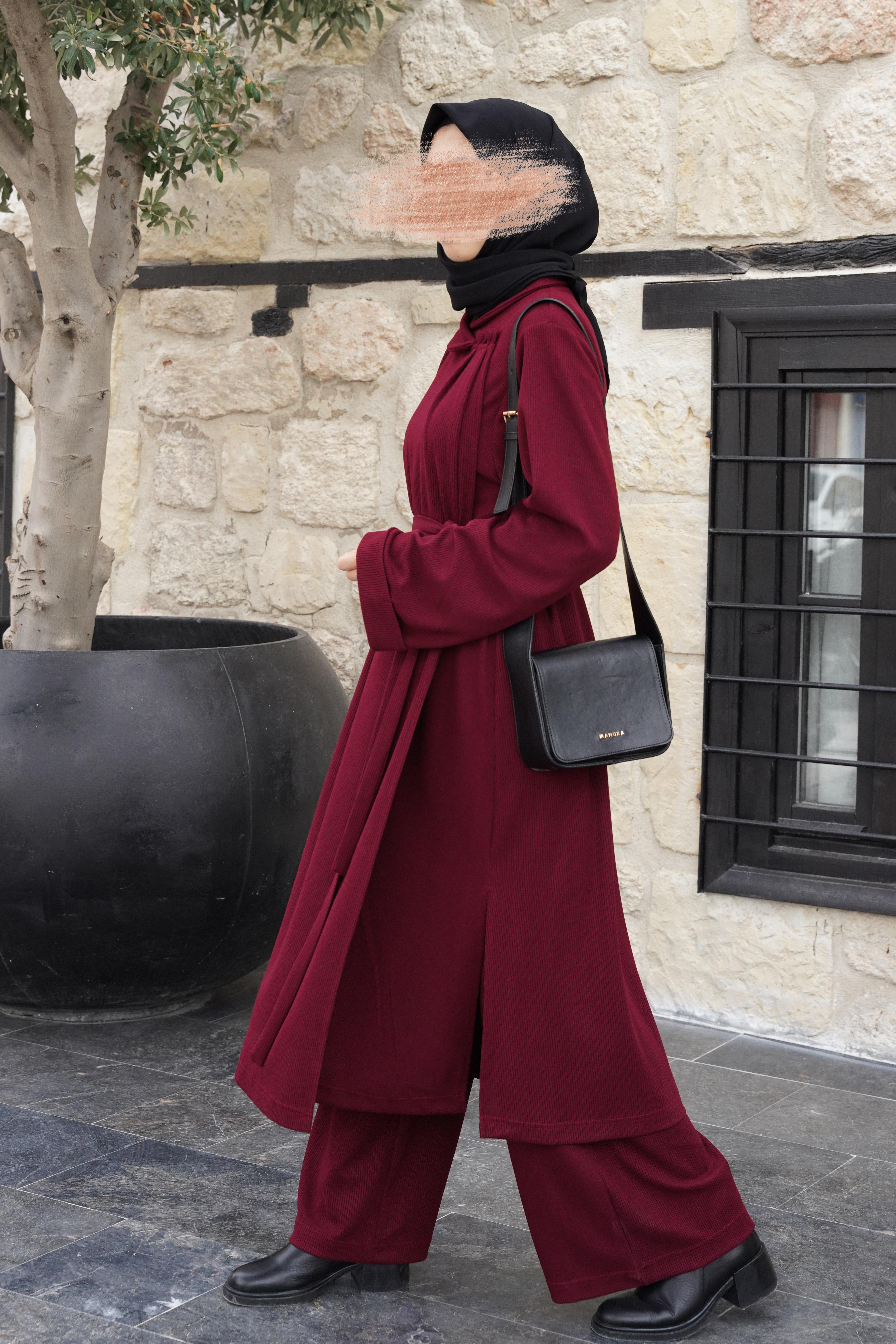 Ande Tesettür, Omuz Tuturmalı Triko Tunik, Omuz Tuturmalı Triko Tunik - Bordo
