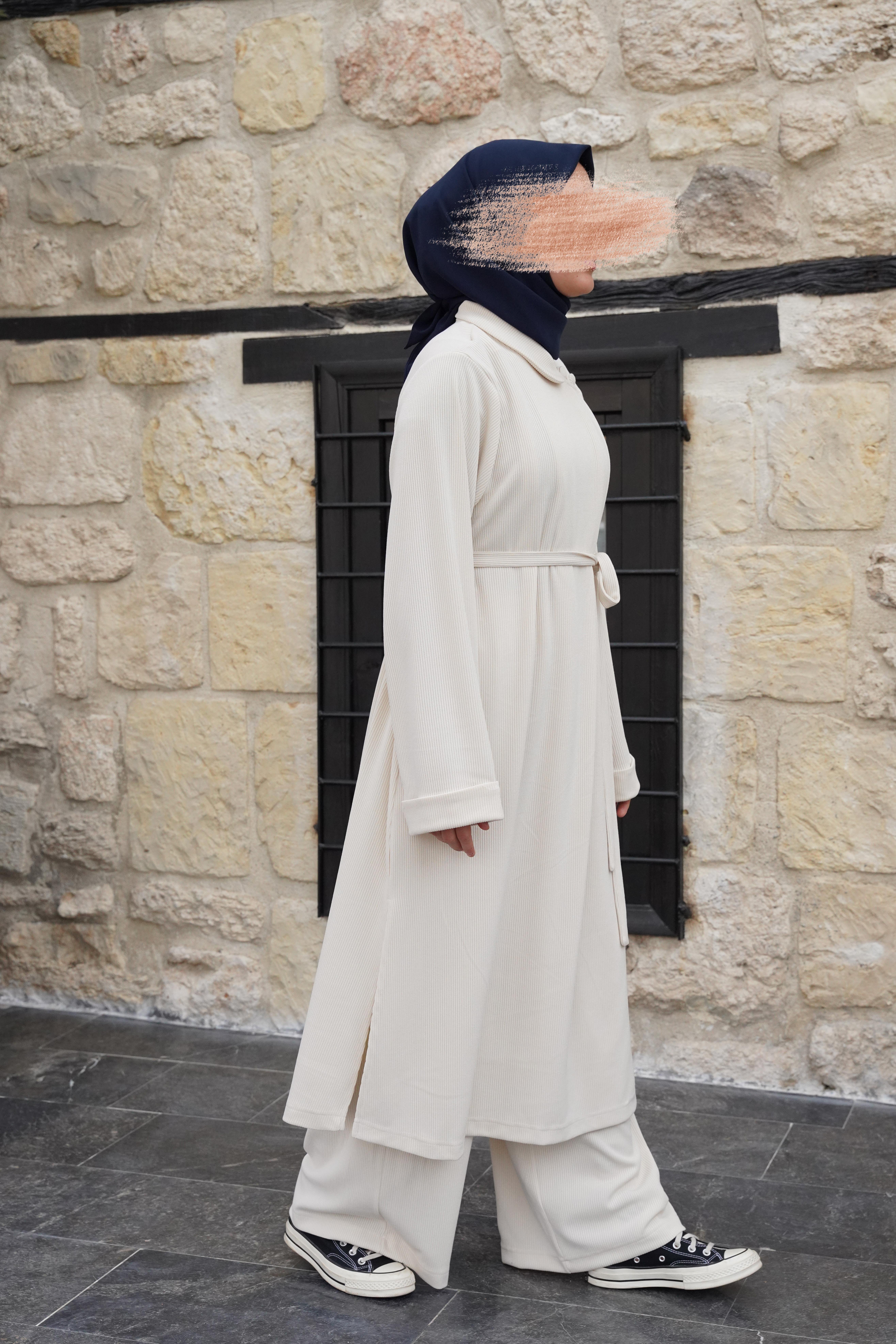 Ande Tesettür, Omuz Tuturmalı Triko Tunik, Omuz Tuturmalı Triko Tunik - Ekru