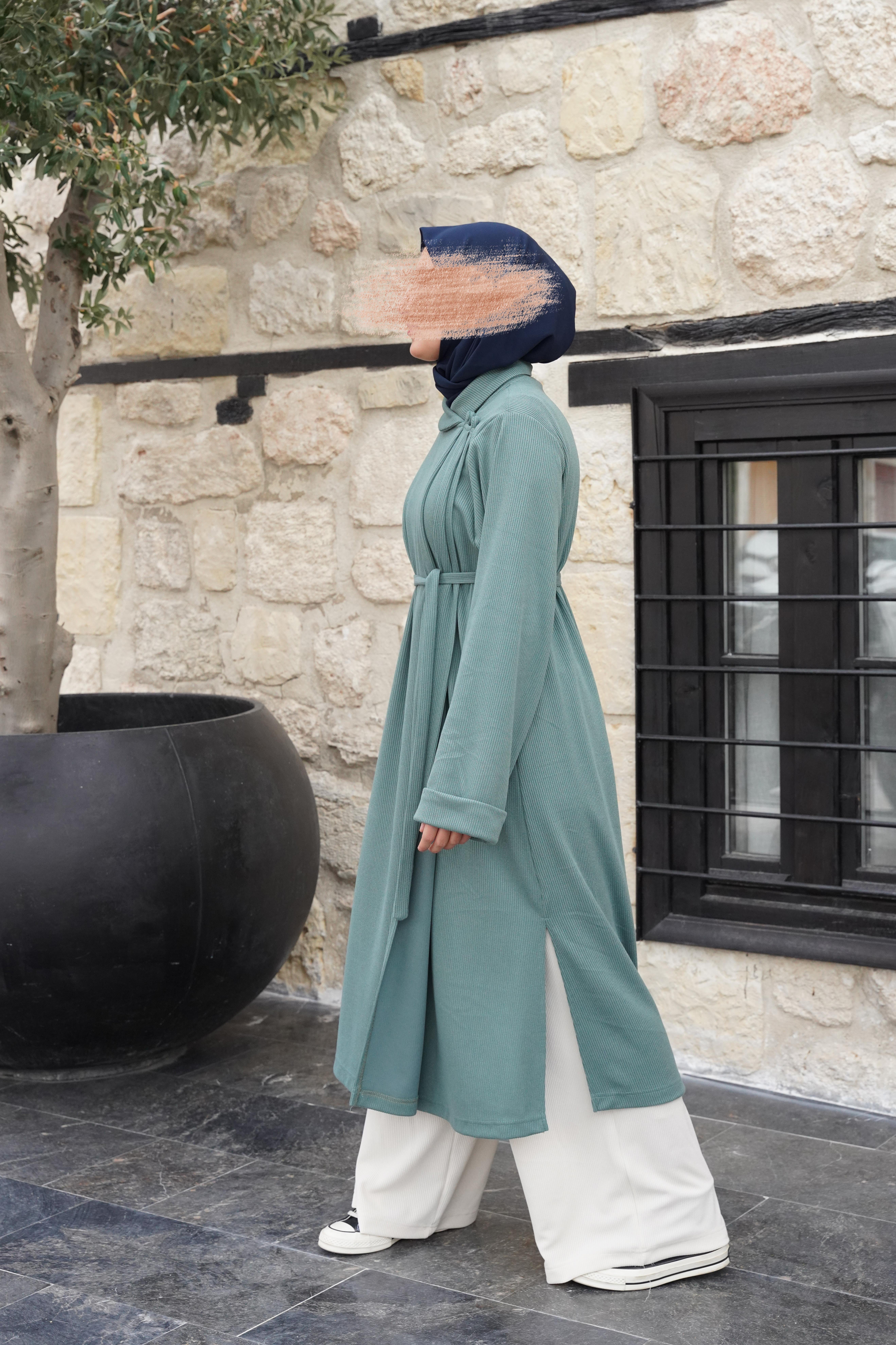 Ande Tesettür, Omuz Tuturmalı Triko Tunik, Omuz Tuturmalı Triko Tunik - Mint yeşil
