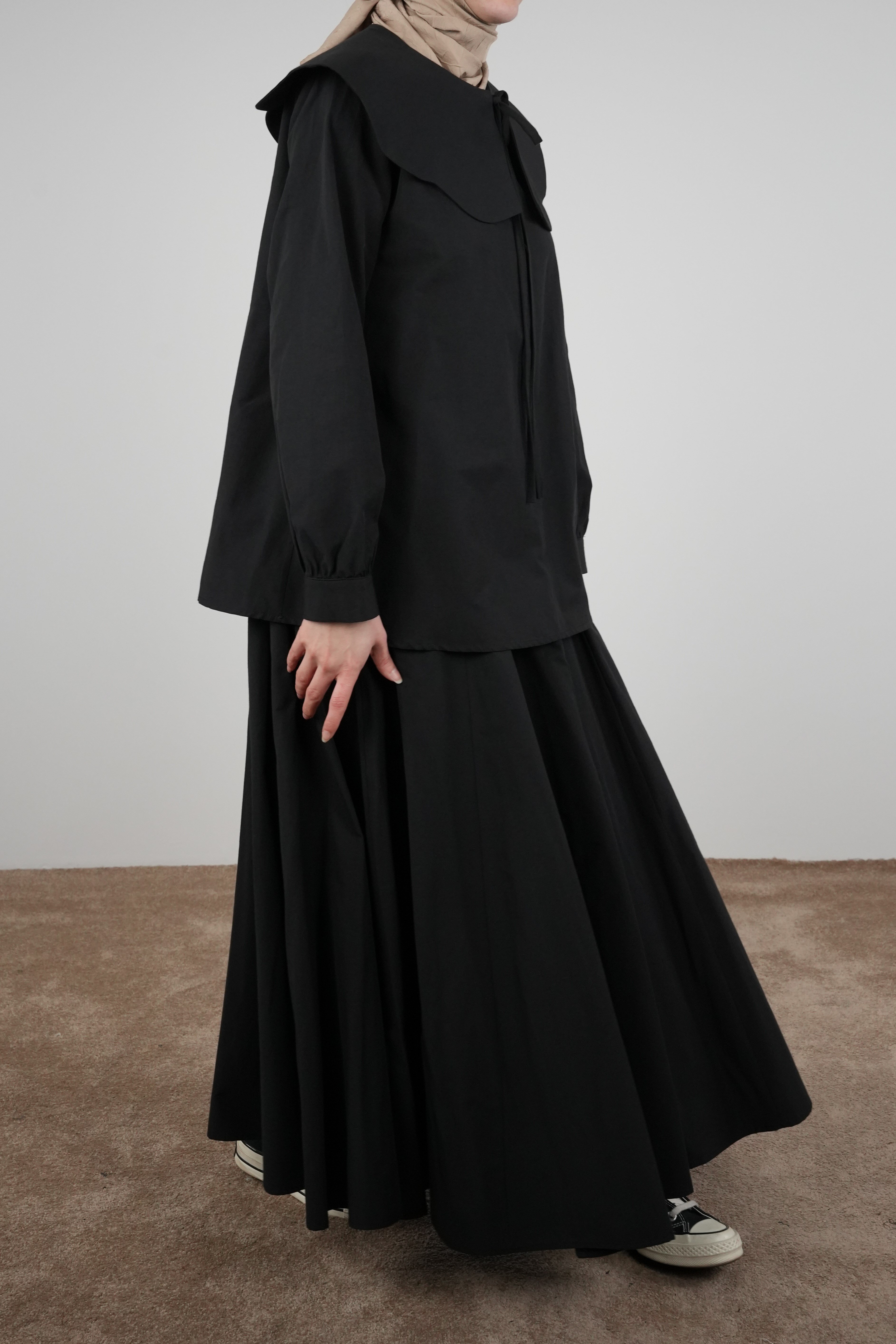 Ande Tesettür, Papatya Yaka Poplin Gömlek, Papatya Yaka Poplin Gömlek - Siyah