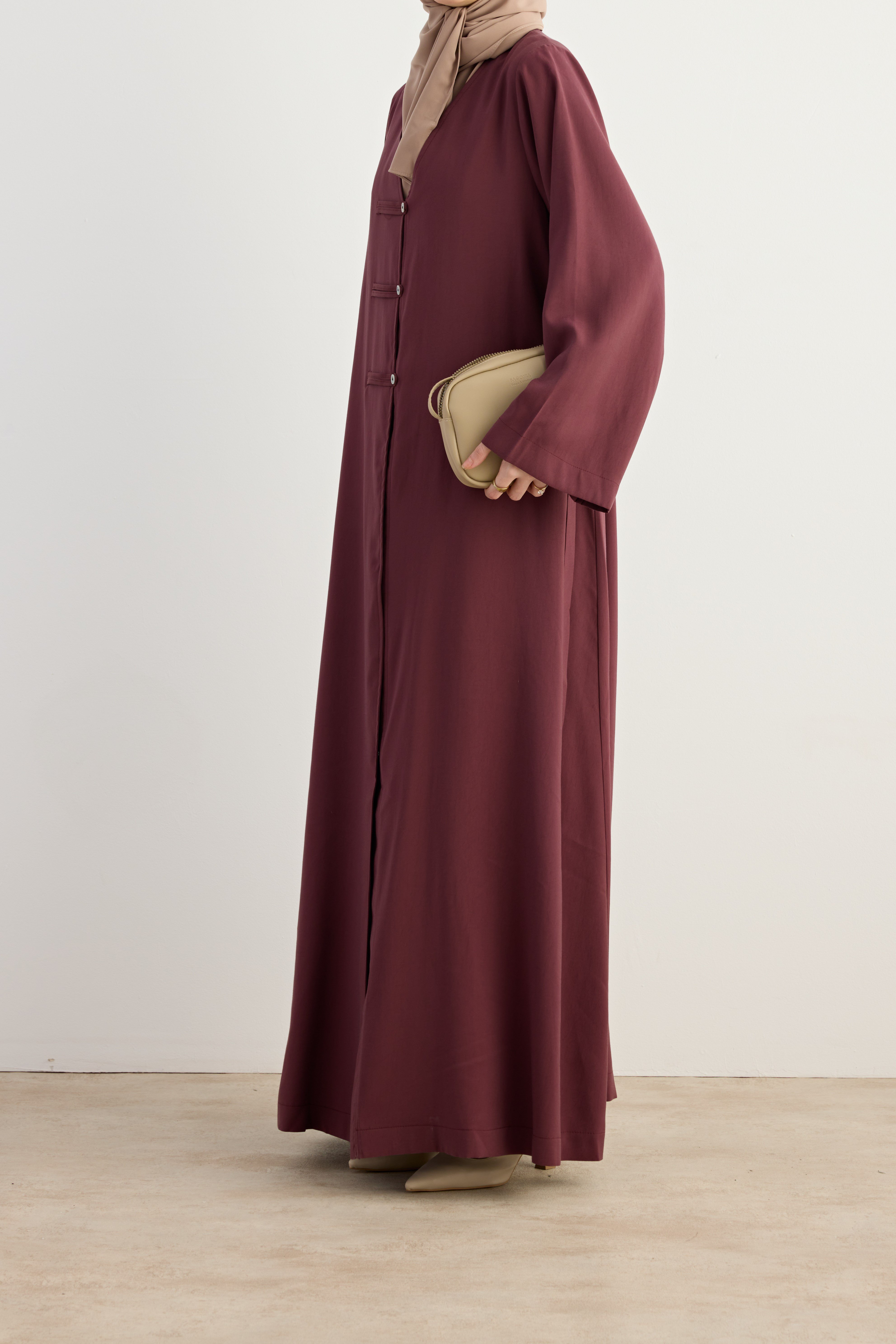 Ande Tesettür, Sedef Düğmeli Tensel Abaya, Sedef Düğmeli Tensel Abaya - Bordo