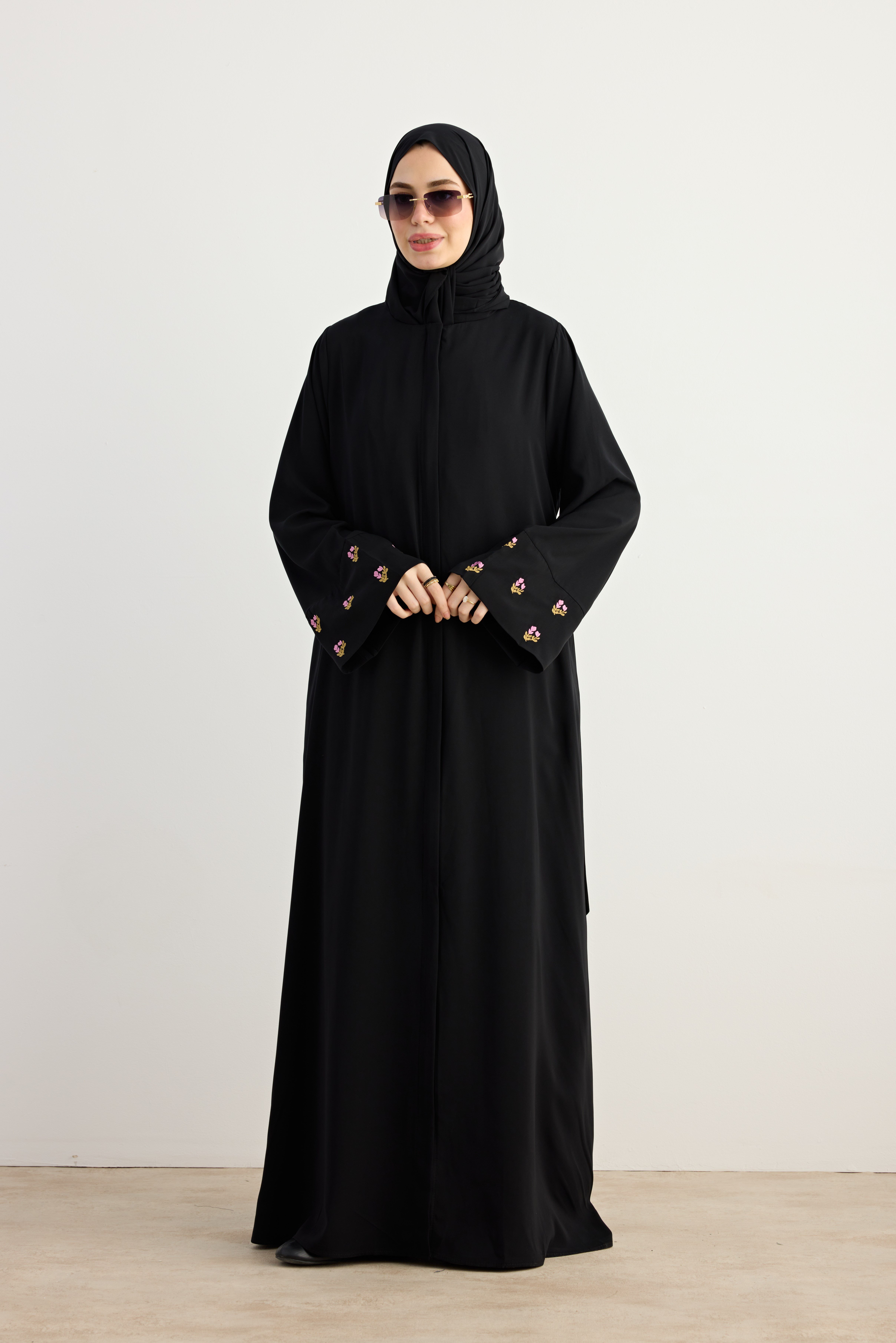 Ande Tesettür, Serpme Çiçek Nakışlı Abaya, Serpme Çiçek Nakışlı Abaya - Siyah