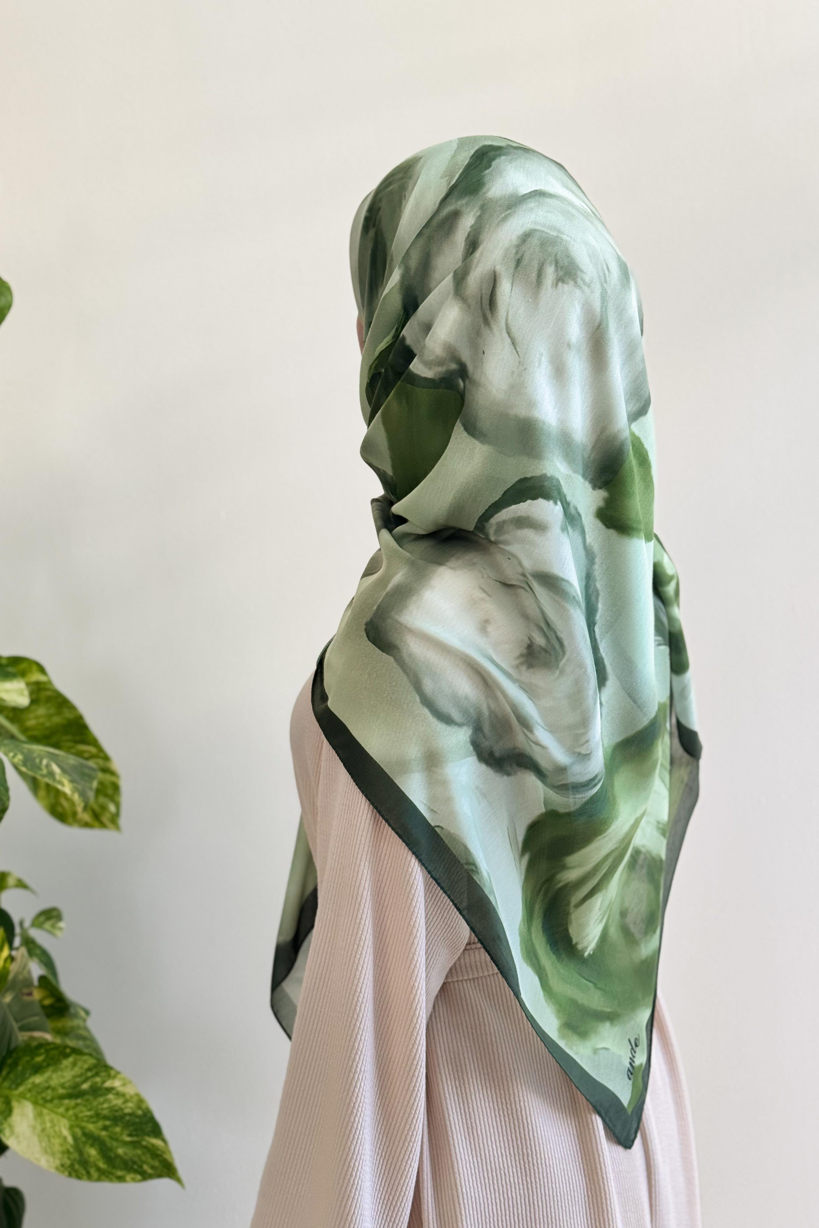 Ande Tesettür, Soft Rose Desen Pamuk Eşarp, Soft Rose Desen Pamuk Eşarp-Yaprak yeşil