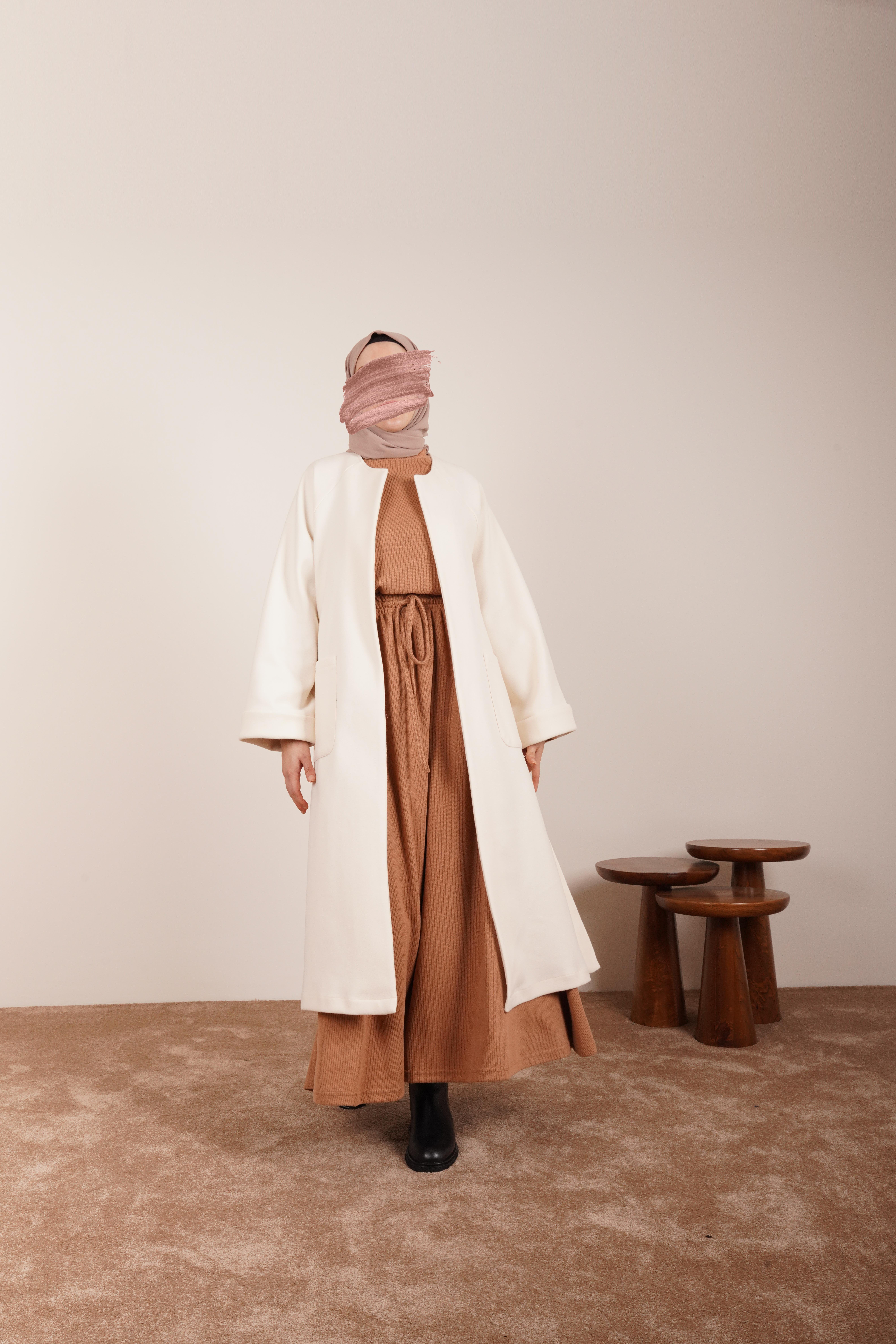 Ande Tesettür, Torba Cep Kaşe Hırka, Torba Cep Kaşe Hırka-Ekru