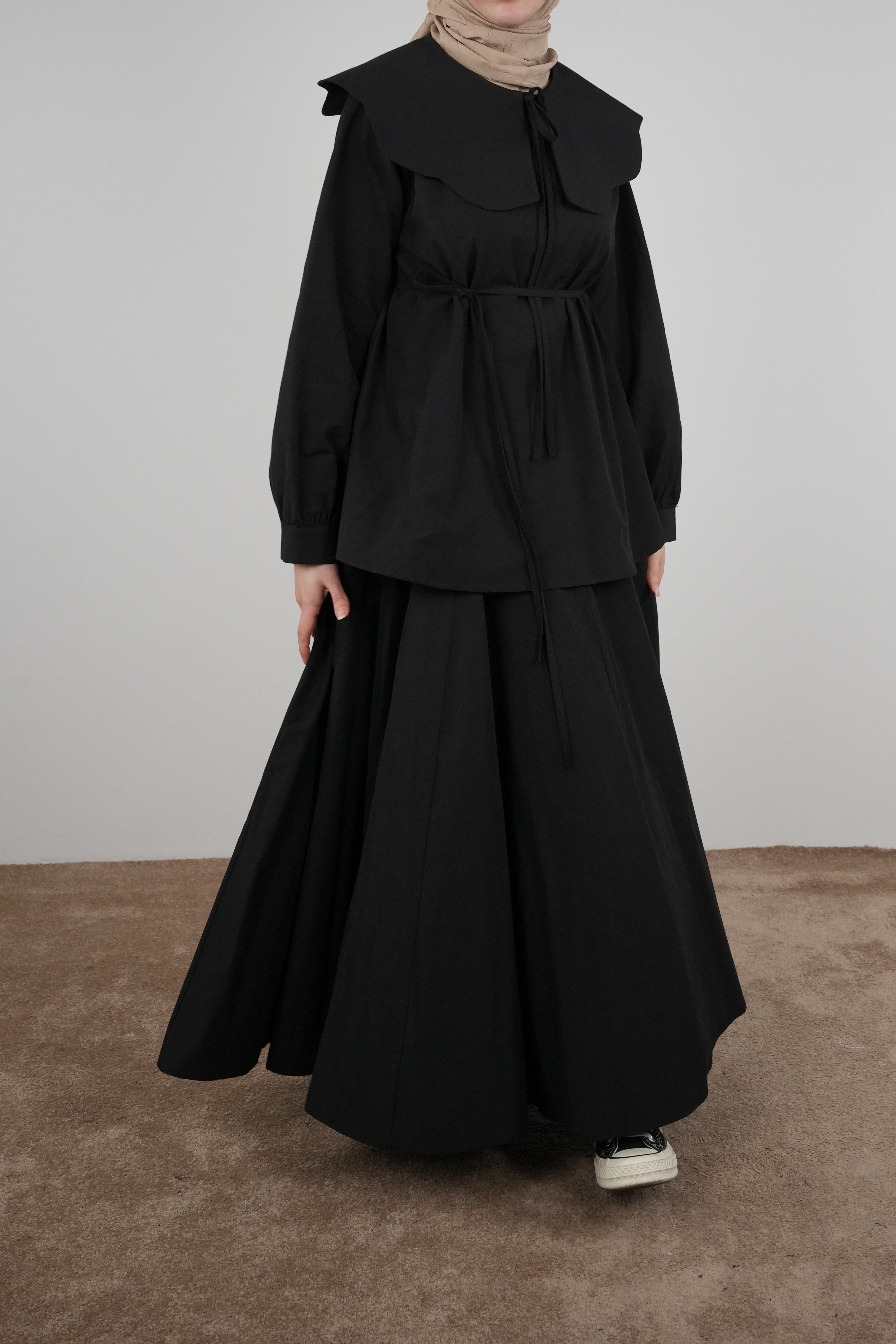 Ande Tesettür, Volanlı Poplin Etek, Volanlı Poplin Etek - Siyah