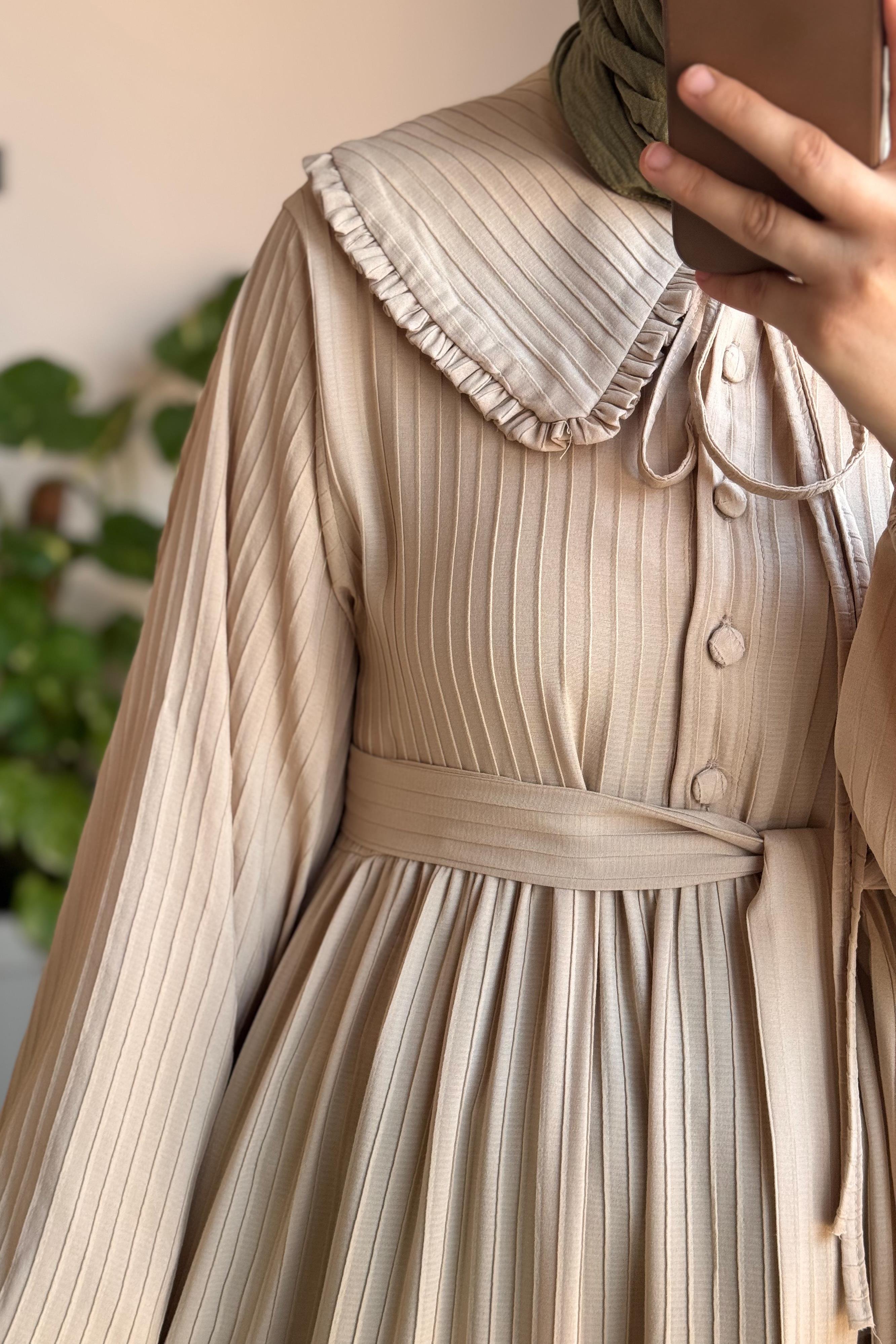 ANDE TESETTÜR, Yakalıklı Elbise, Yakalıklı Elbise - Bej