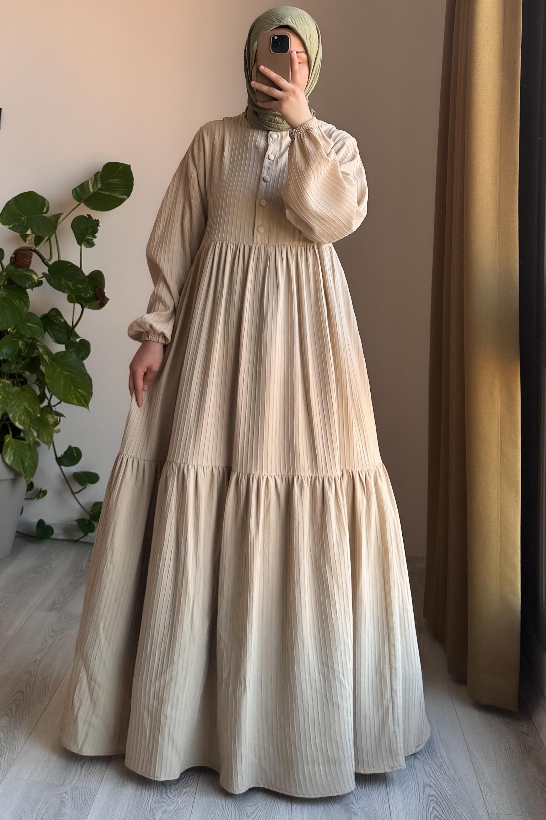 ANDE TESETTÜR, Yakalıklı Elbise, Yakalıklı Elbise - Bej