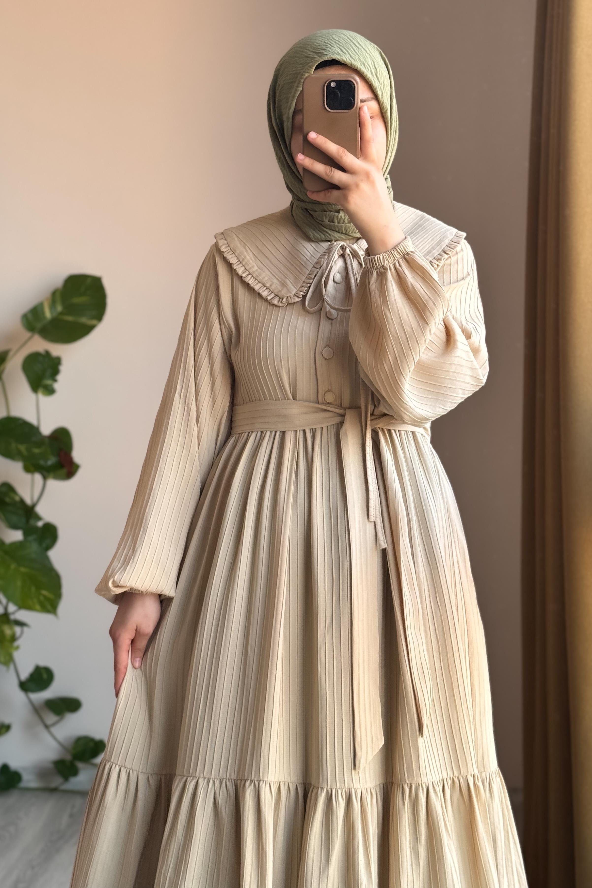 ANDE TESETTÜR, Yakalıklı Elbise, Yakalıklı Elbise - Bej