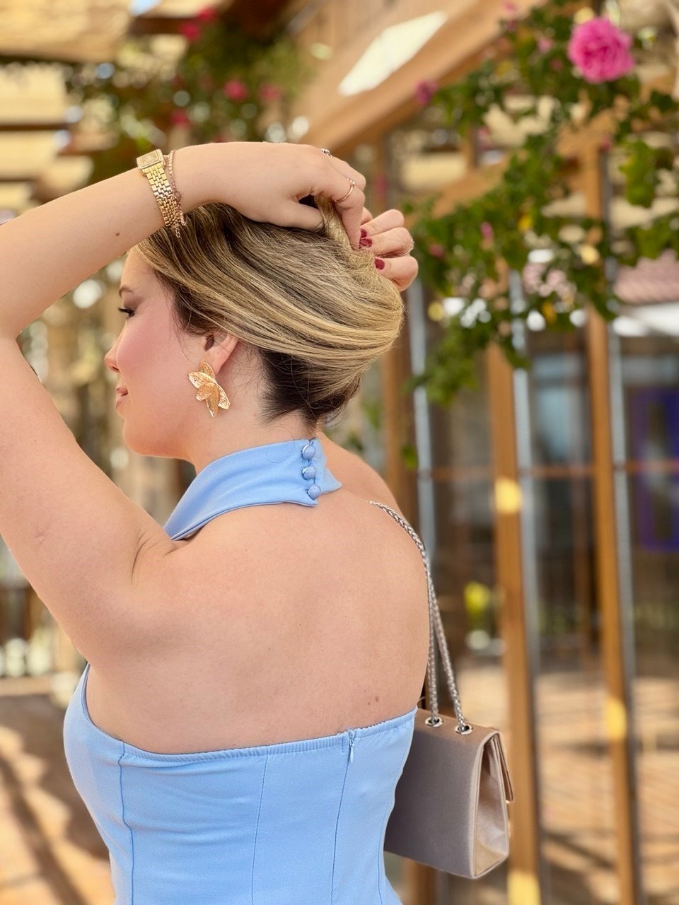 Halter Yaka Yırtmaçlı Midi Elbise Bebe Mavi Halter Yaka Yırtmaçlı Midi Elbise Bebe Mavi