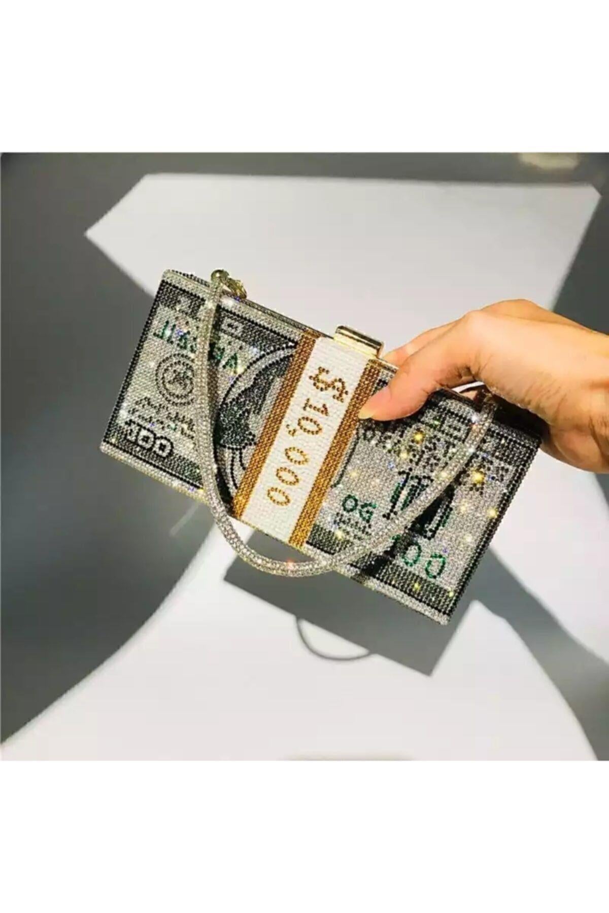 Özel Tasarım Dolar Görünümlü Taşlı Çanta