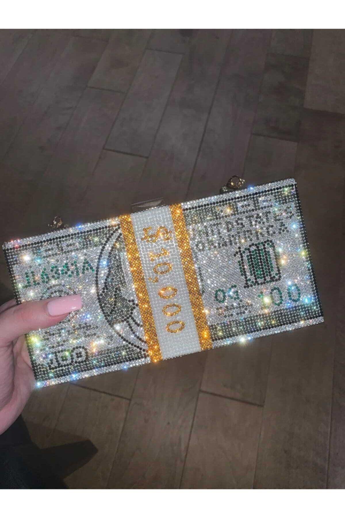 Özel Tasarım Dolar Görünümlü Taşlı Çanta