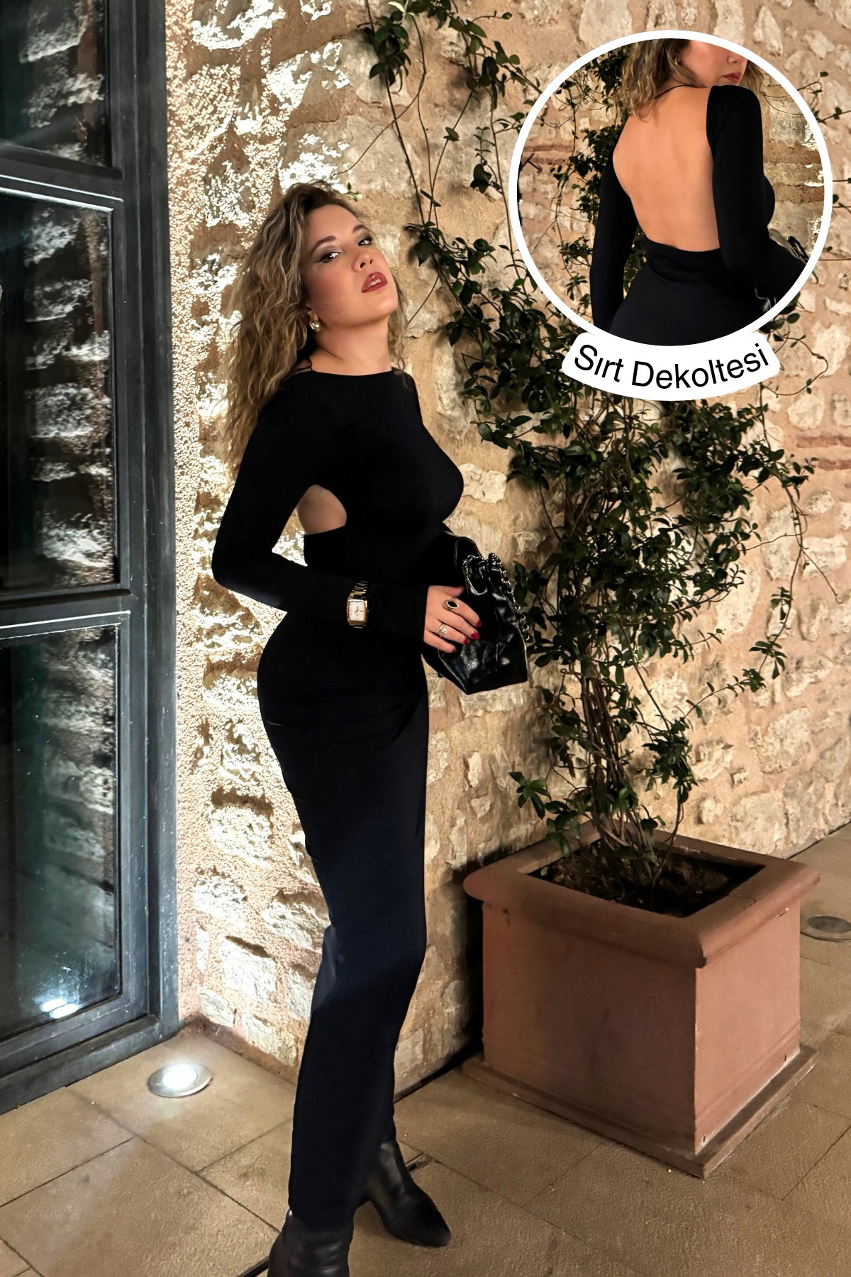 Özel Tasarım Sırt Dekolteli Maxi Boy Siyah Cool Pull Bear Elbise