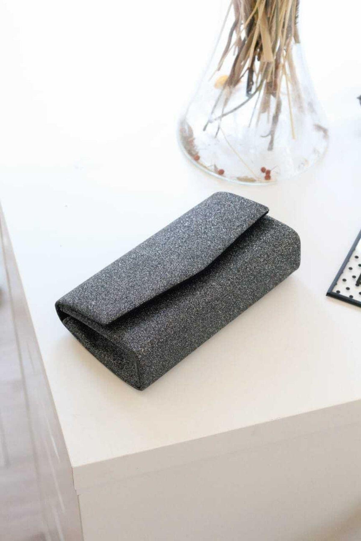 Simli Antrasit Clutch El Çantası