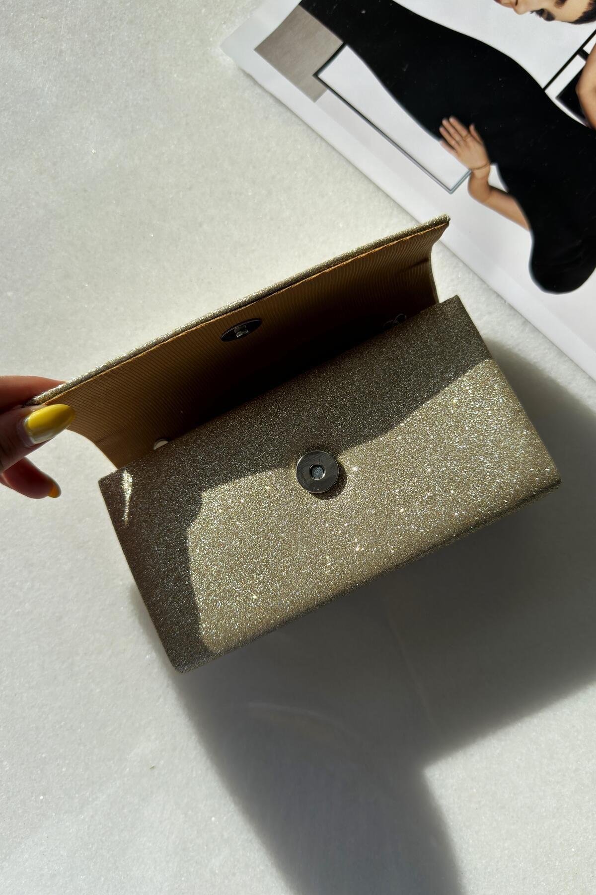 Simli Bej Clutch El Çantası