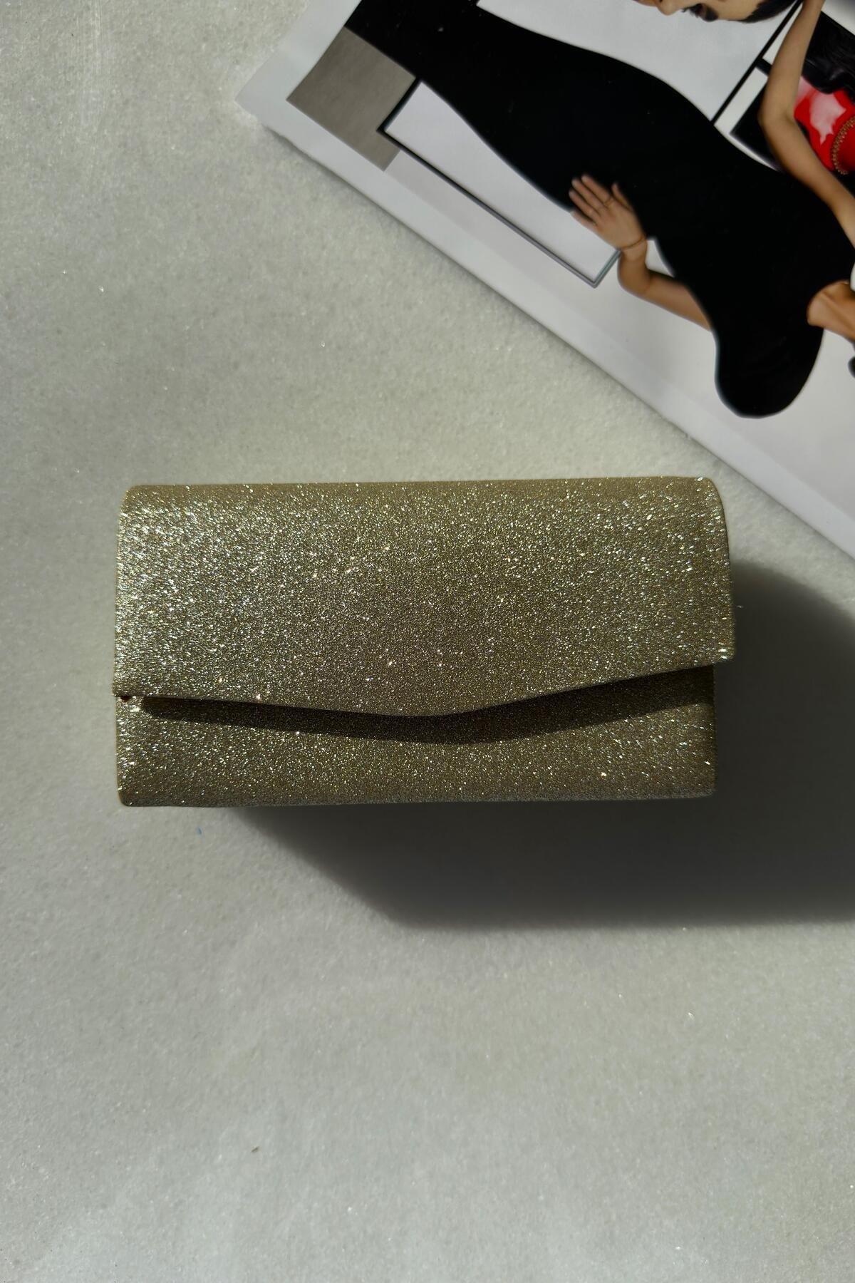 Simli Bej Clutch El Çantası