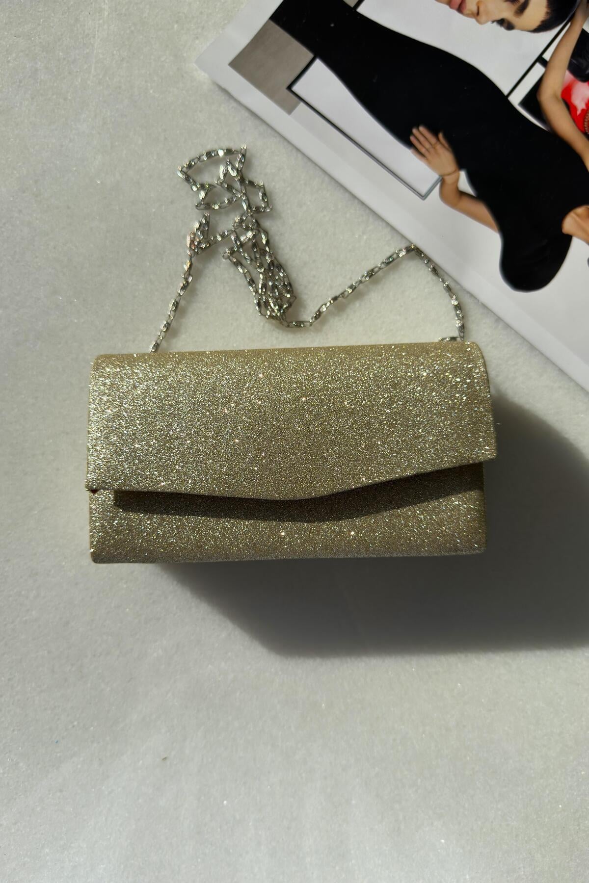 Simli Bej Clutch El Çantası