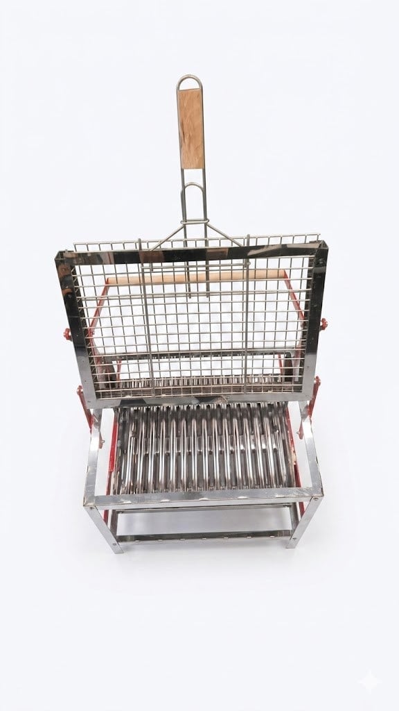Çadır Dünyası 30x40 cm Profesyonel Krom Mangal Seti - 1 mm Gövde, 3 mm Güçlü Yan Kanatlar, Ayarlanabilir Ayaklı, Maşa ve Yelpazeli Eksiksiz Set