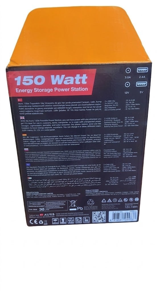Çadır Dünyası Auris ARS-PW10 150W 52.500 mAh Taşınabilir Power Station AC Priz Çıkışlı Solar Şarjlı Güç Kaynağı
