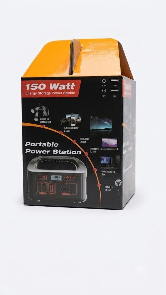 Çadır Dünyası Auris ARS-PW10 150W 52.500 mAh Taşınabilir Power Station AC Priz Çıkışlı Solar Şarjlı Güç Kaynağı