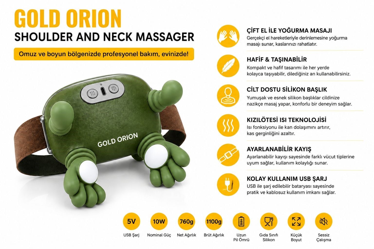 ÇADIR DÜNYASI GOLD ORION OMUZ & BOYUN MASAJ ALETİ 
