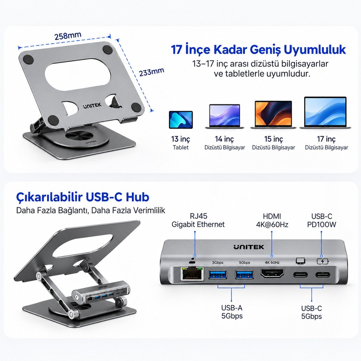 UNITEK 360° METAL 15.6” NOTEBOOK STAND (D1109CGY01)