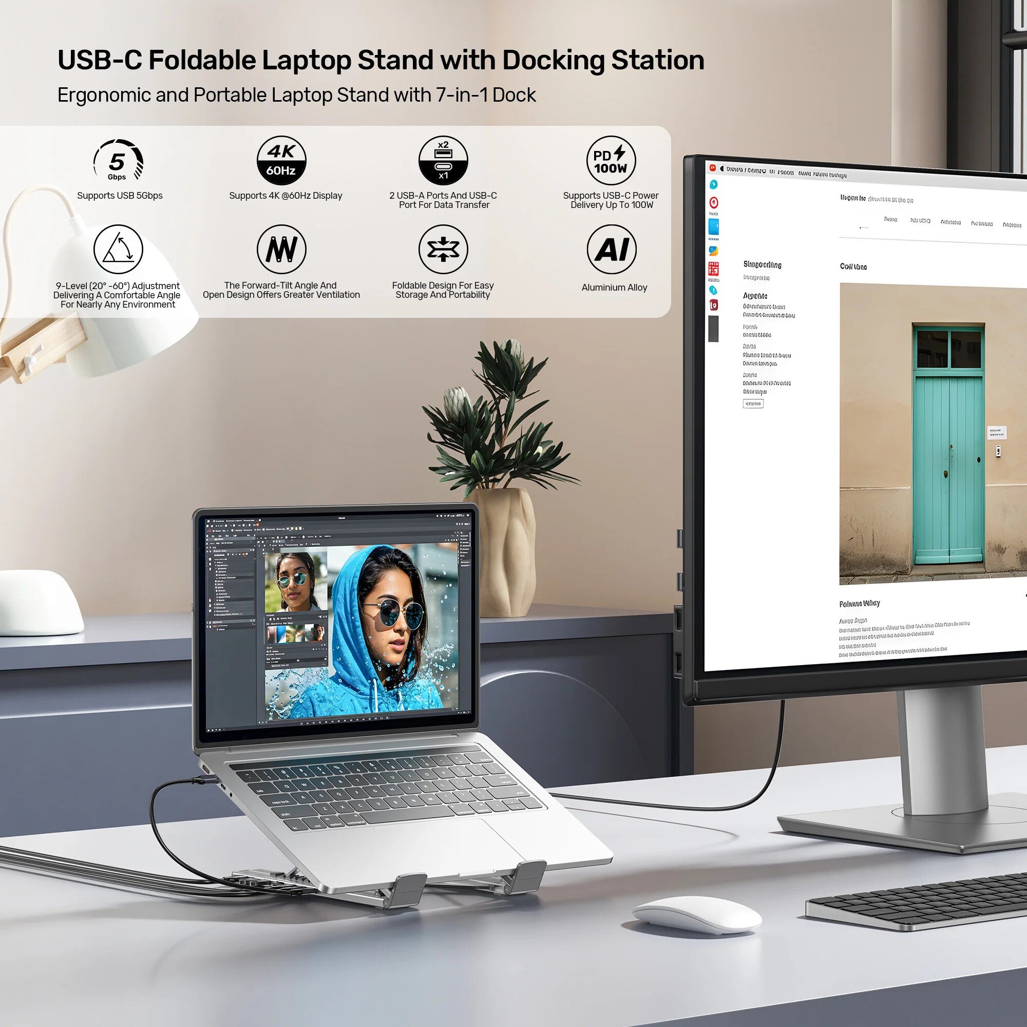 UNITEK KATLANABİLİR NOTEBOOK STANDI VE BAĞLANTI İSTASYONU (D1137AGY01)