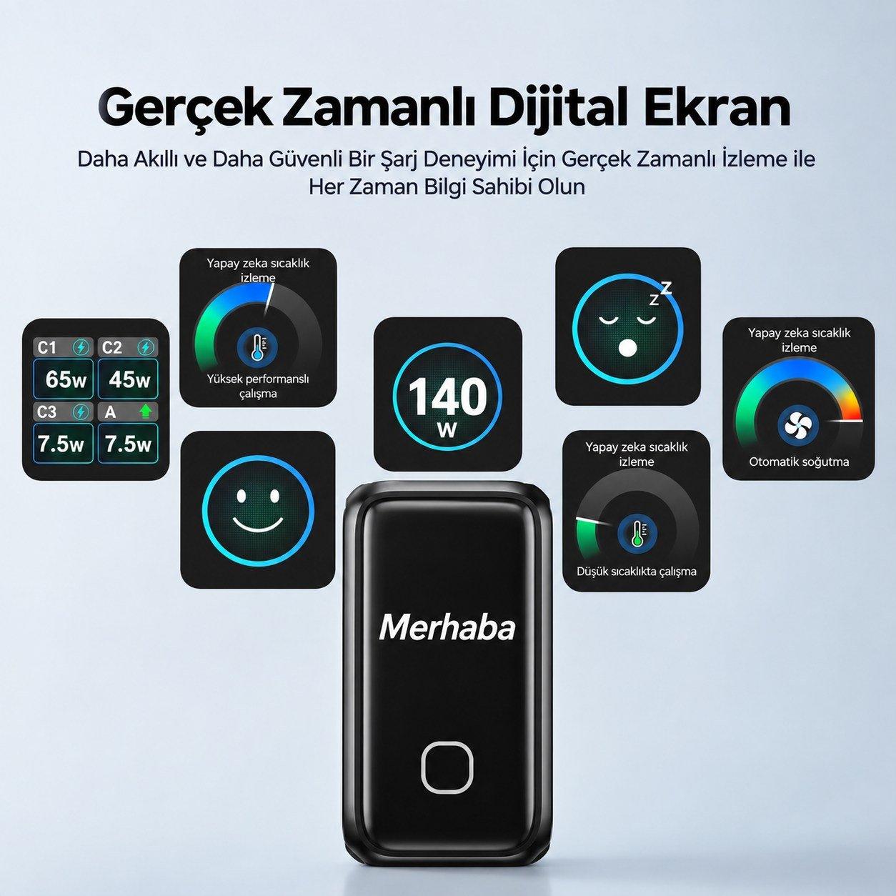 UNITEK REXO 140W 4 PORTLU AKILLI EKRANLI GAN SARJ CİHAZI  (P1132ABK01-EU)