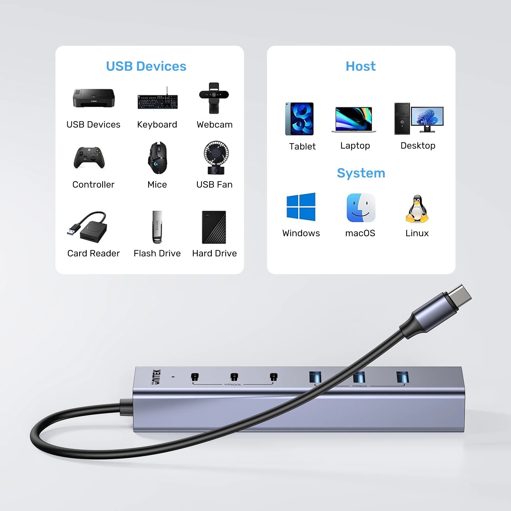 UNITEK UHUB S7+ 7in1 UNIVERSAL USB HUB (H1335AGY01-EU)