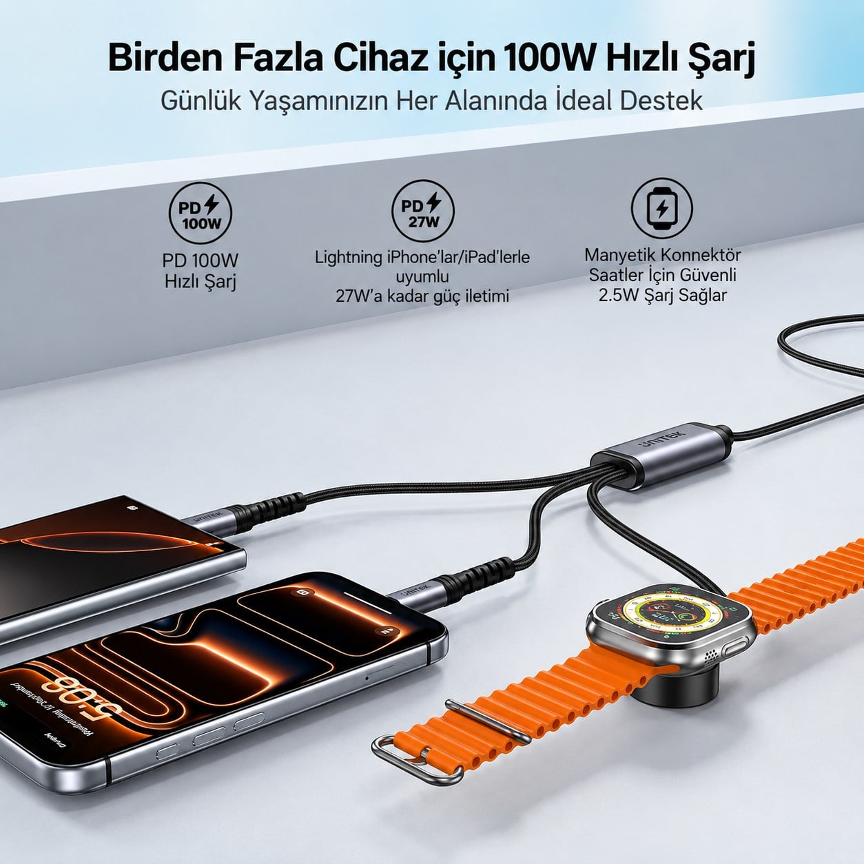 UNITEK USB-C 3' U 1 ARADA 100 W HIZLI SARJ KABLOSU 1.2M (C14180AGY01-1.2M)
