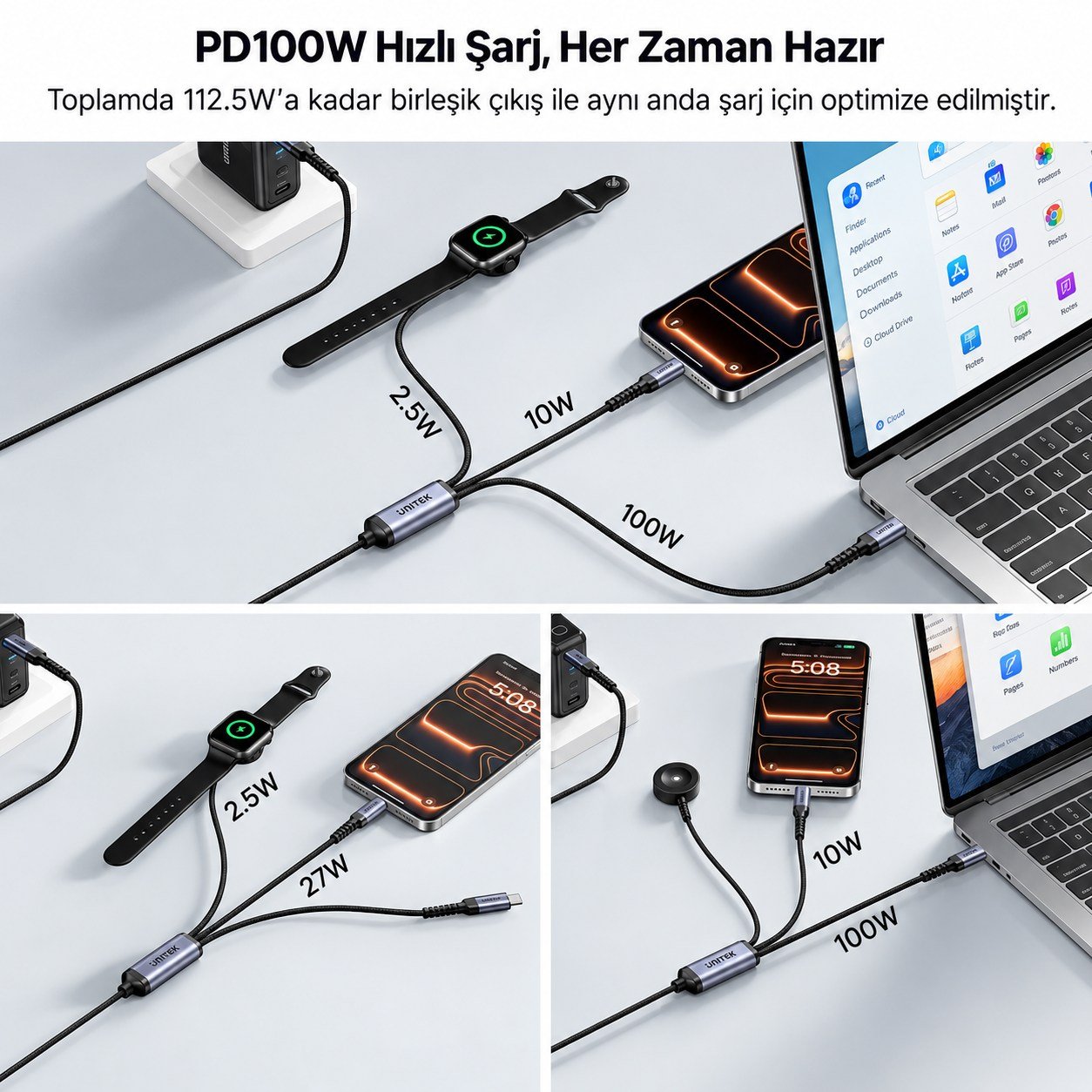 UNITEK USB-C 3' U 1 ARADA 100 W HIZLI SARJ KABLOSU 1.2M (C14180AGY01-1.2M)