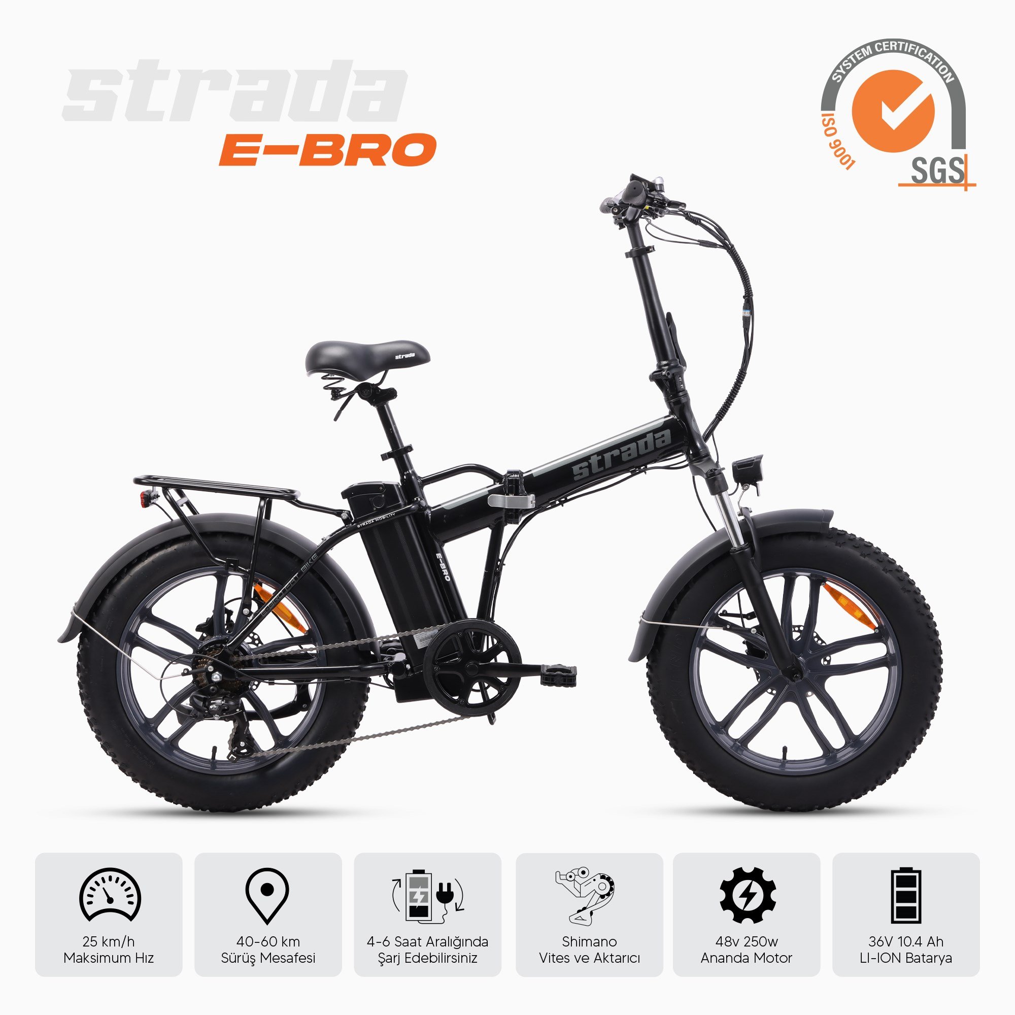 Strada E-Bro Hidrolik Disk Fat Bike Katlanabilir 20 Jant Elektrikli Bisiklet