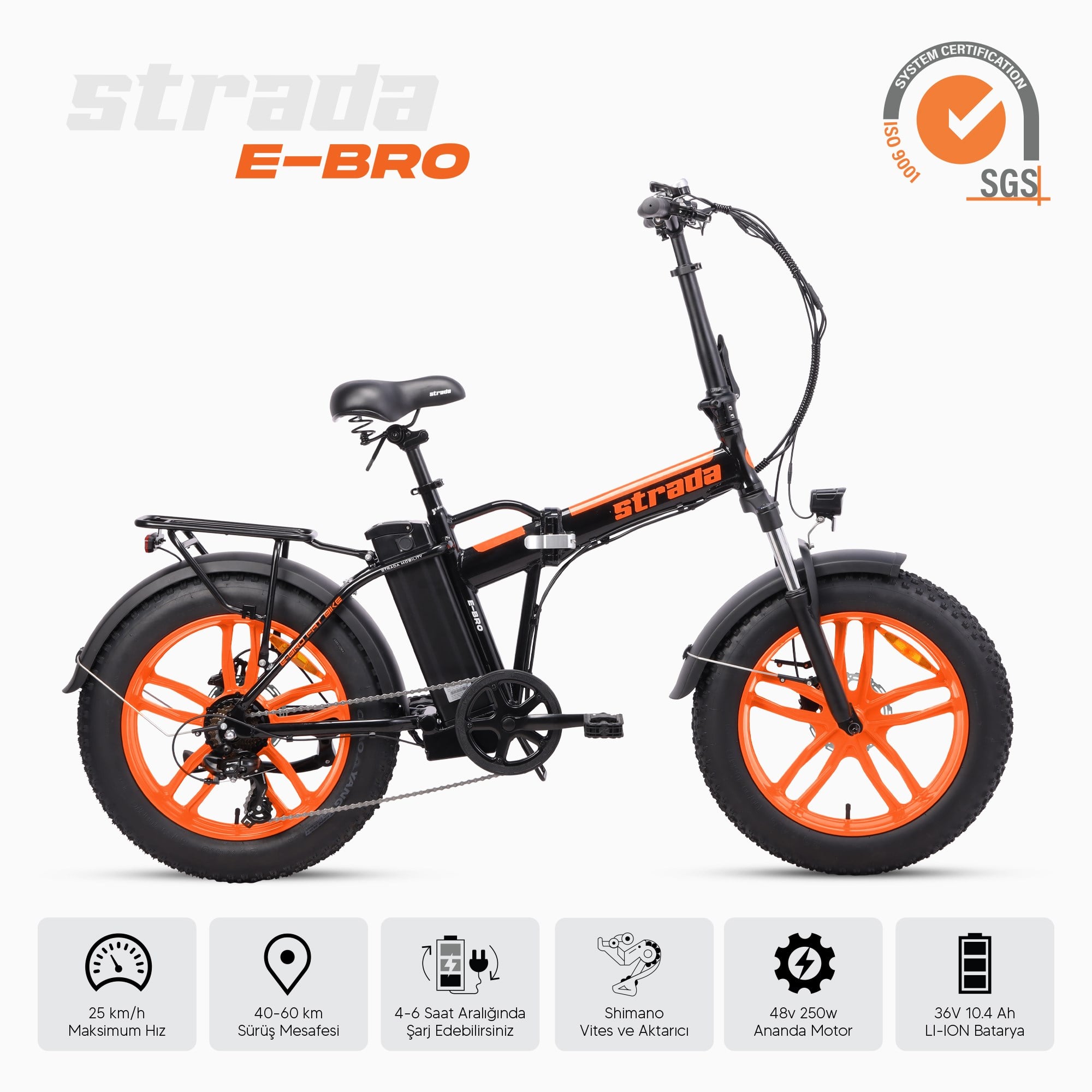 Strada E-Bro Hidrolik Disk Fat Bike Katlanabilir 20 Jant Elektrikli Bisiklet