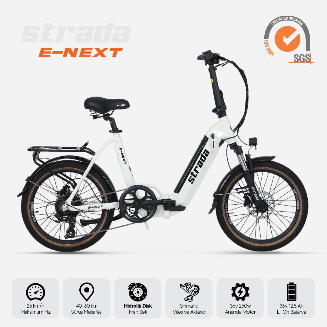 Strada E-Next 20 İnç Katlanabilir 12,8 Ah 250 W Gizli Batarya Katlanır Elektrikli Bisiklet