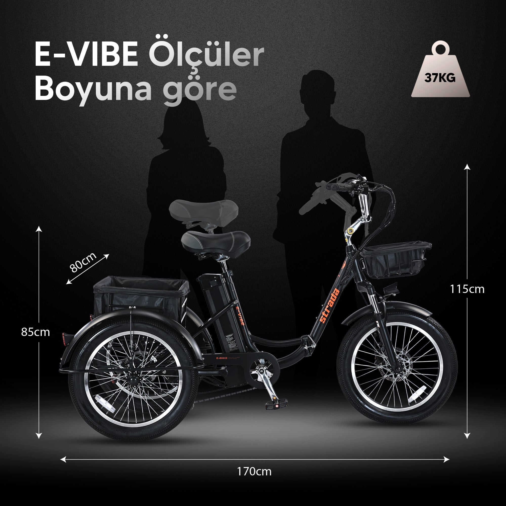 Strada E-VIBE Hidrolik Disk 20 Jant Üç Tekerlekli Elektrikli Bisiklet