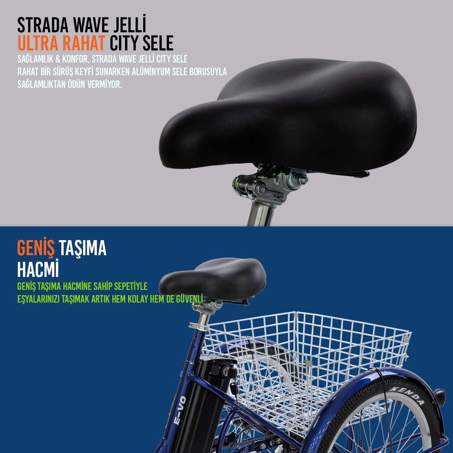 Strada E-VO Mekanik Disk 24 Jant Üç Tekerlekli Elektrikli Bisiklet