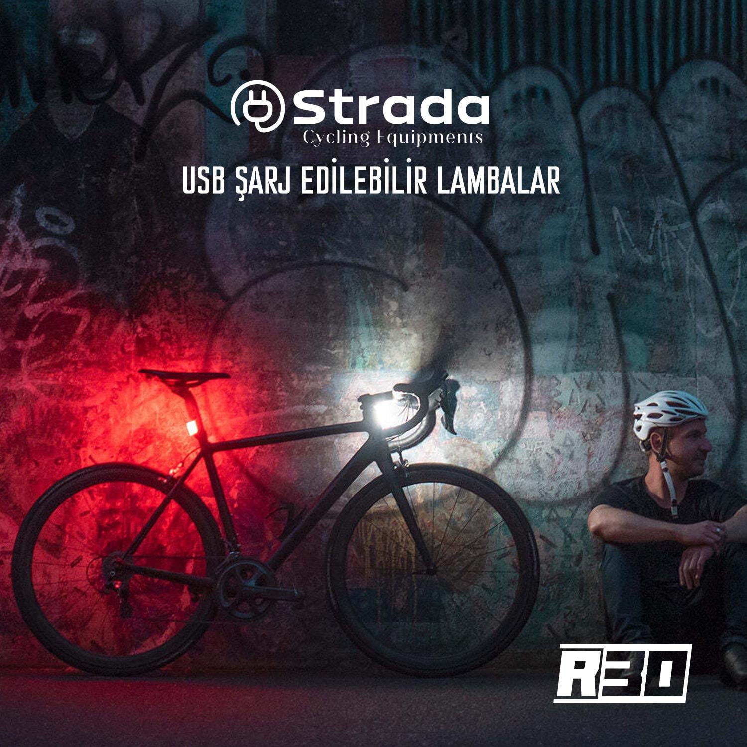 Strada R-30 300MAH Şarj Edilebilir Li-Poly Bisiklet Arka Lambası