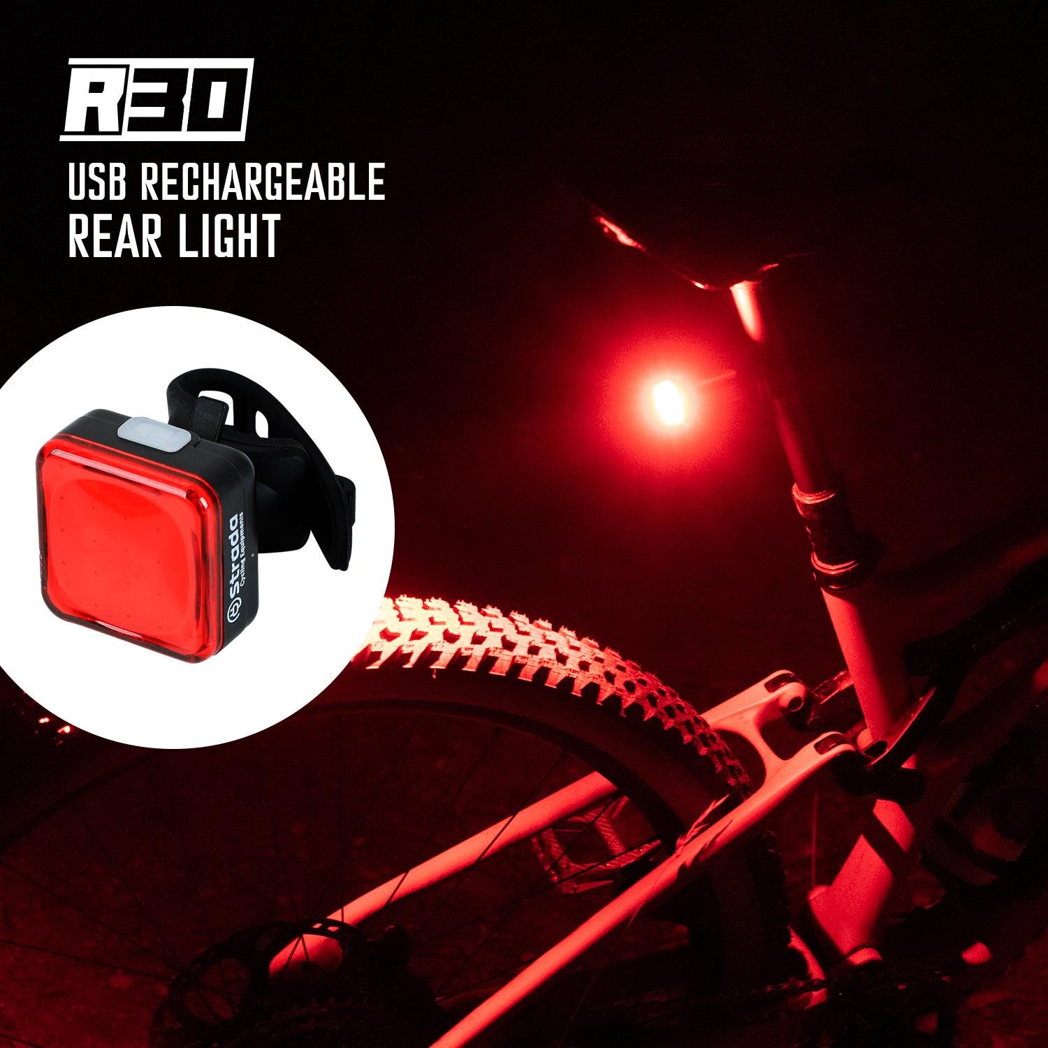 Strada R-30 300MAH Şarj Edilebilir Li-Poly Bisiklet Arka Lambası